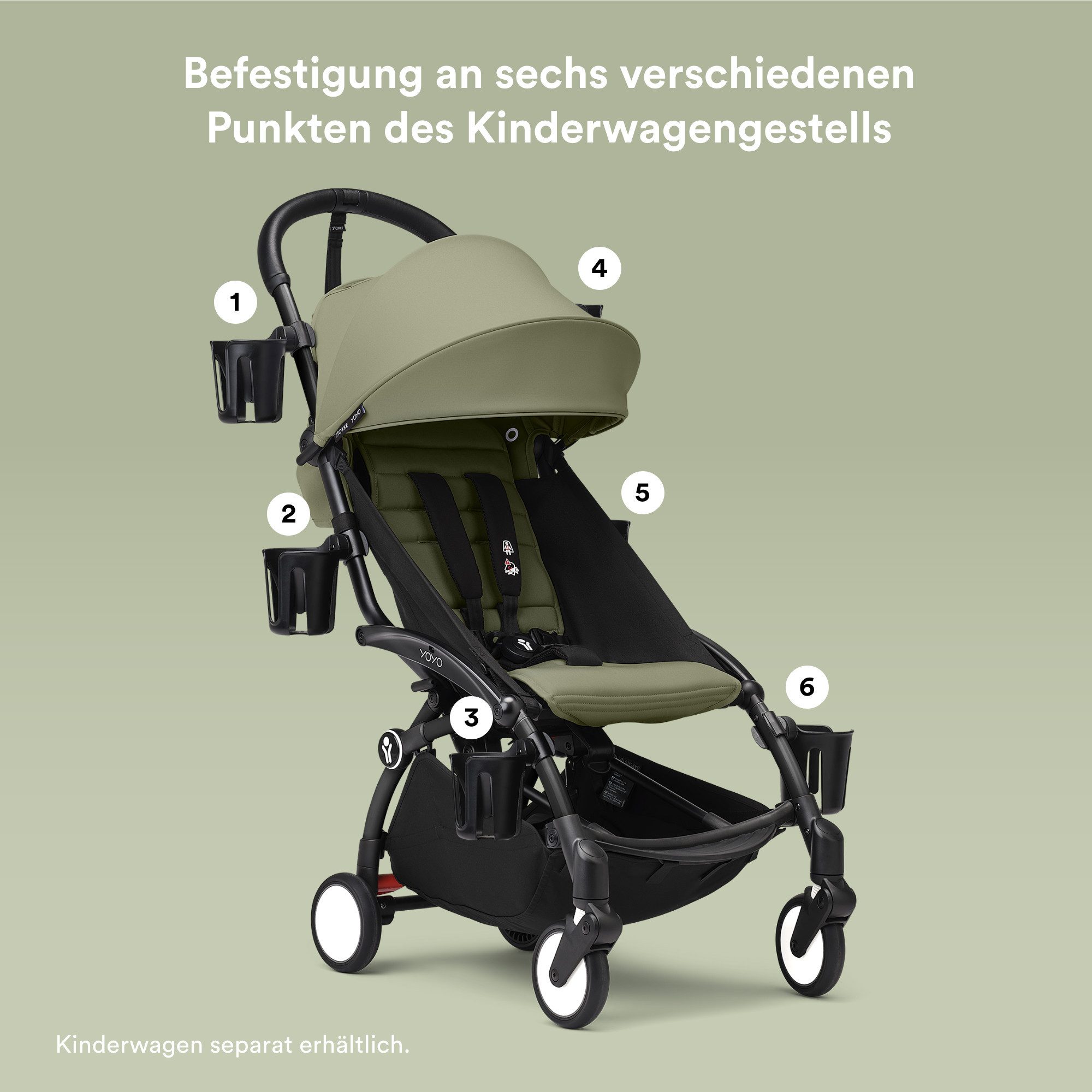 Stokke Kinderwagenaufsatz YOYO Becherhalter, Einfach an sechs verschiedenen Punkten zu befestigen