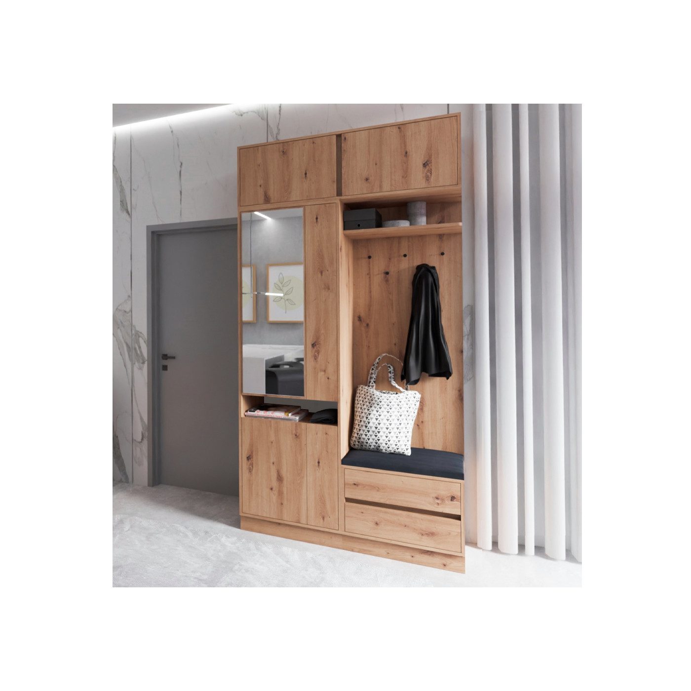 Marmex Möbel Garderobenschrank ARTI mit Spiegel und Schubladen Soft-Close-S günstig online kaufen