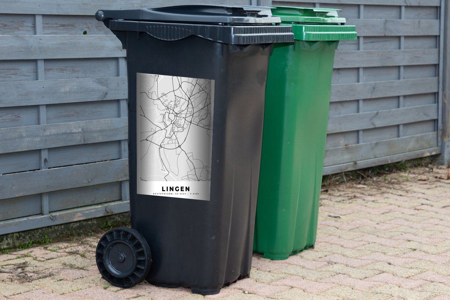 MuchoWow Wandsticker Lingen - (1 Sticker, Stadtplan - Abfalbehälter Mülltonne, - Karte Deutschland St), Mülleimer-aufkleber, Container