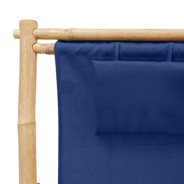 furnicato Gartenstuhl Liegestuhl Bambus und Canvas Marineblau