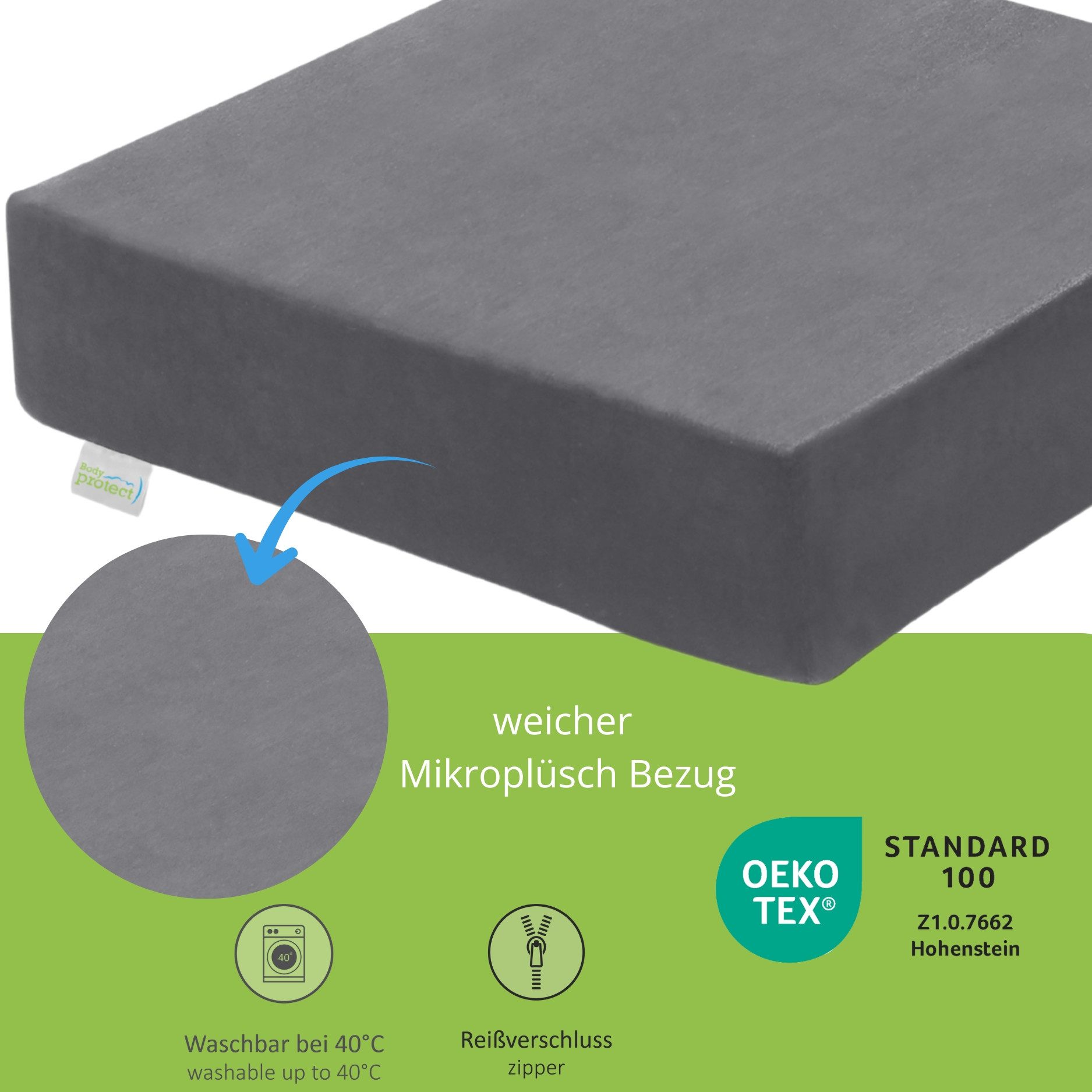 Bodyprotect Sitzkissen Sitzerhöhung, schmerzlindernd, speziell für Knie- und Hüftprobleme, Anti Rutsch