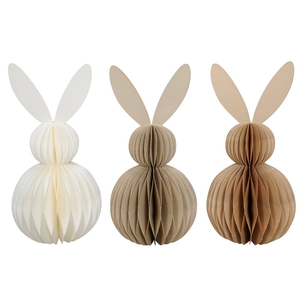 Posiwio Osterhase 3tlg. Hase PAPER weiß braun aus Papier Osterhase Falthase H30cm (3 Far