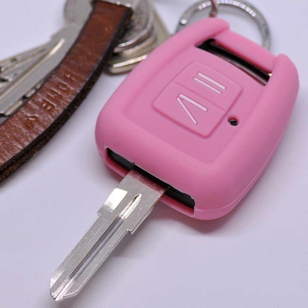 mt-key Schlüsseltasche Autoschlüssel Softcase Silikon Schutzhülle Pink, für Opel Zafira A Astra G Vauxhall 2 Tasten Funk Fernbedienung