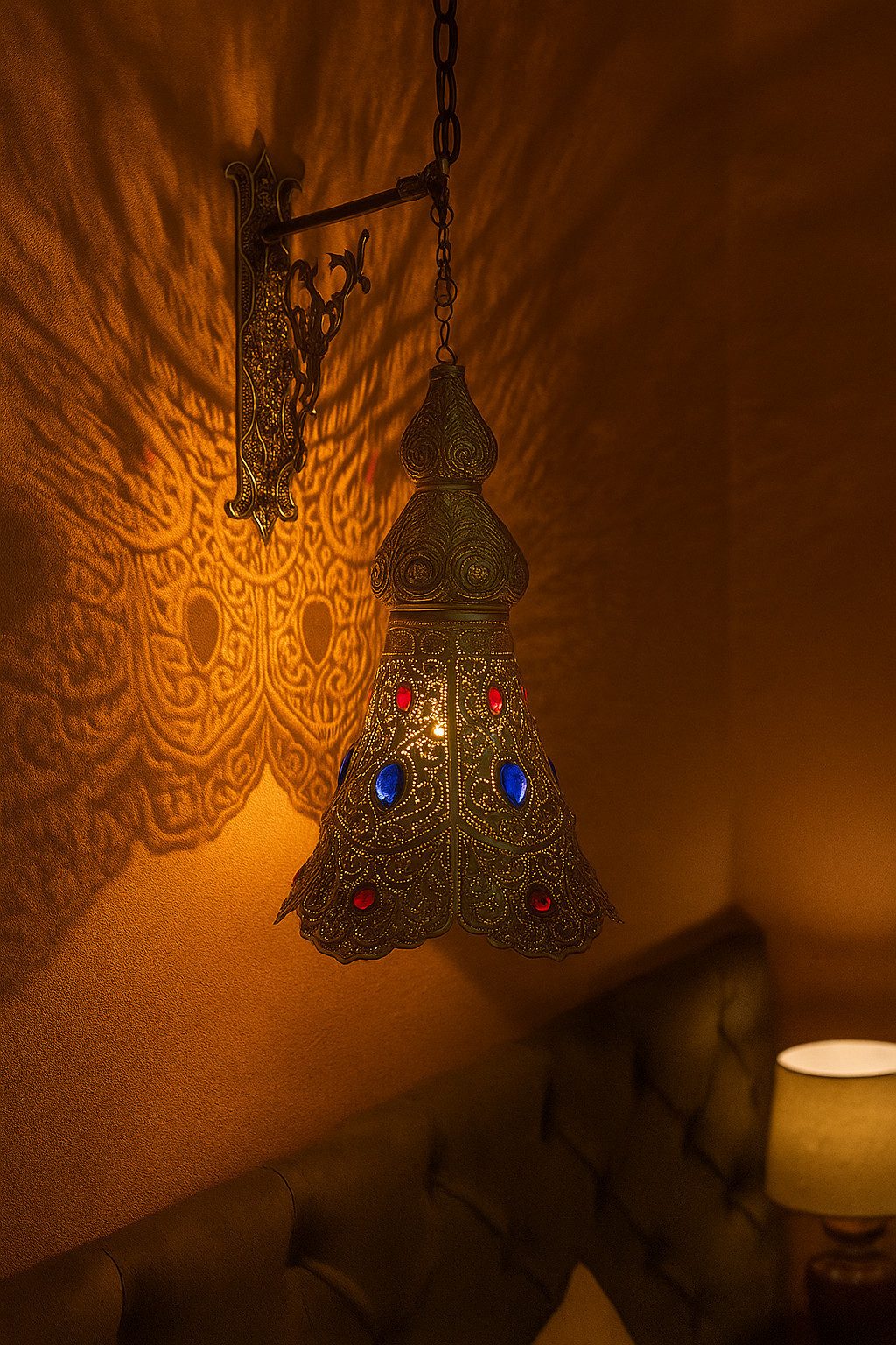 Marrakesch Orient & Mediterran Interior Pendelleuchte Marokkanische Pendelleuchte Ilgin modern aus Messing in Gold 40 cm, ohne Leuchtmittel, Handarbeit