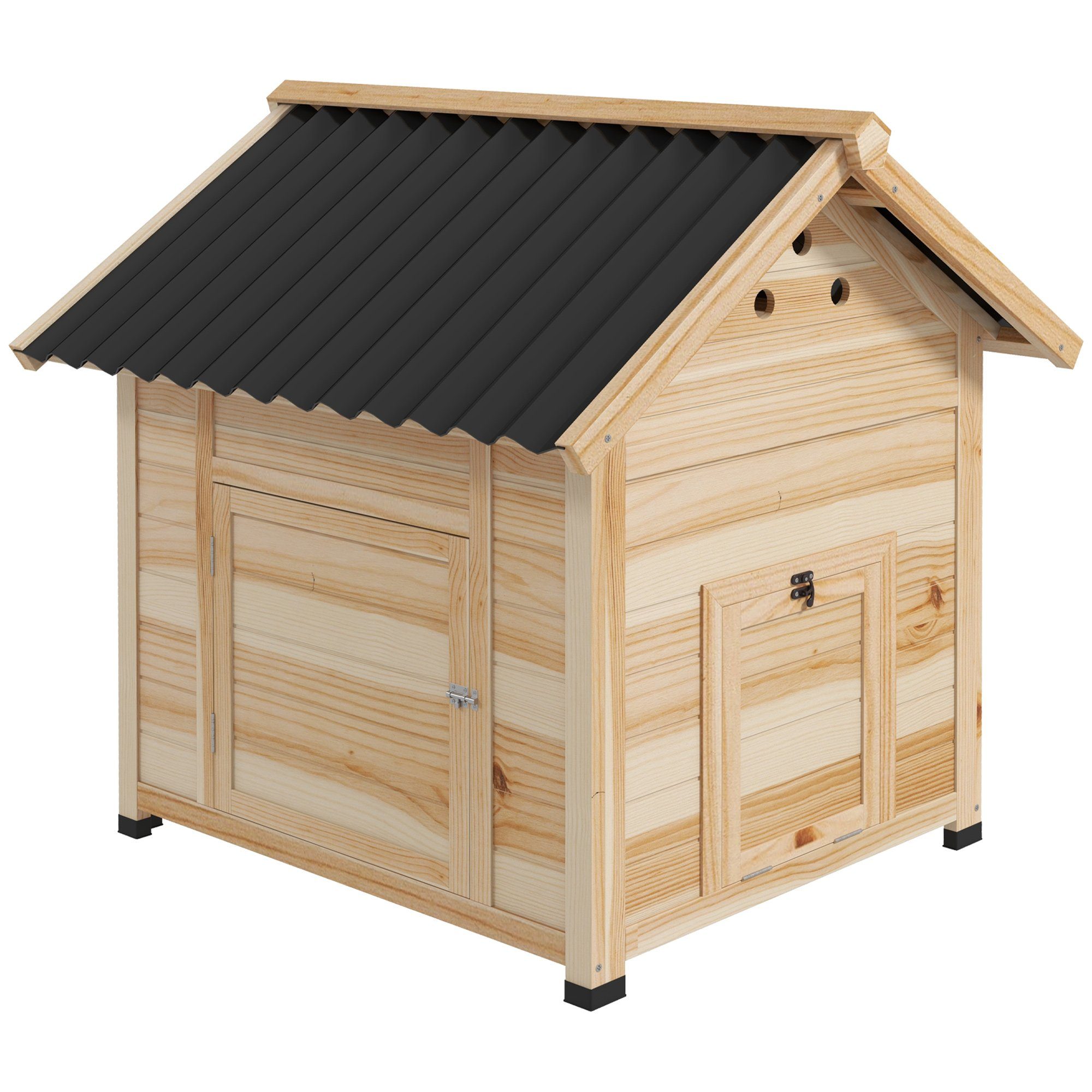 PawHut Kleintierstall Entenstall aus Holz Entenhaus mit Kippdach Geflügelstall mit Doppeltür, Hühnerstall Natur 78 x 90 x 92 cm
