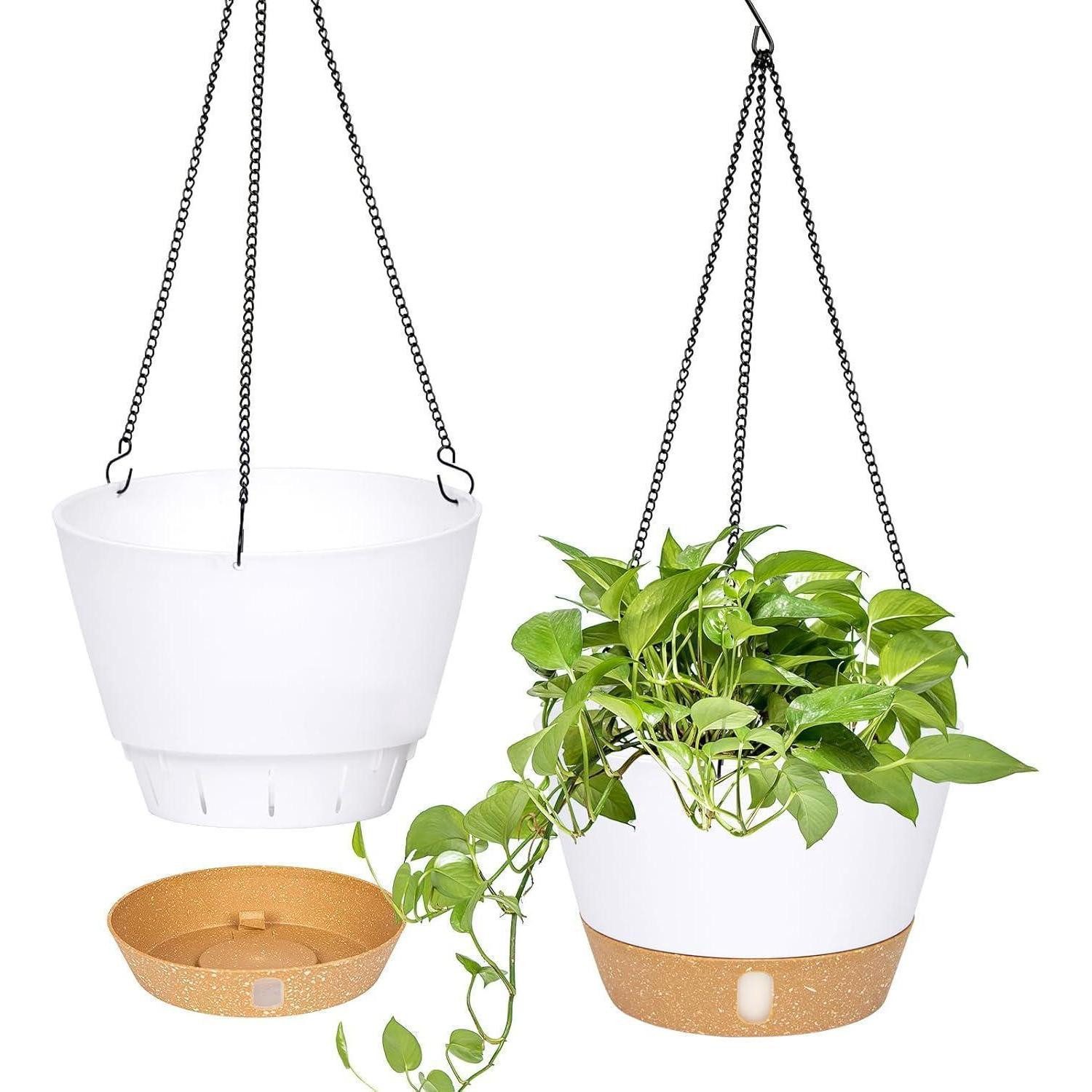 LuxusKollektion Blumentopf Hängende Pflanzgefäße 2 Set Outdoor Drainage 3 Haken A+weiß 25.4CM