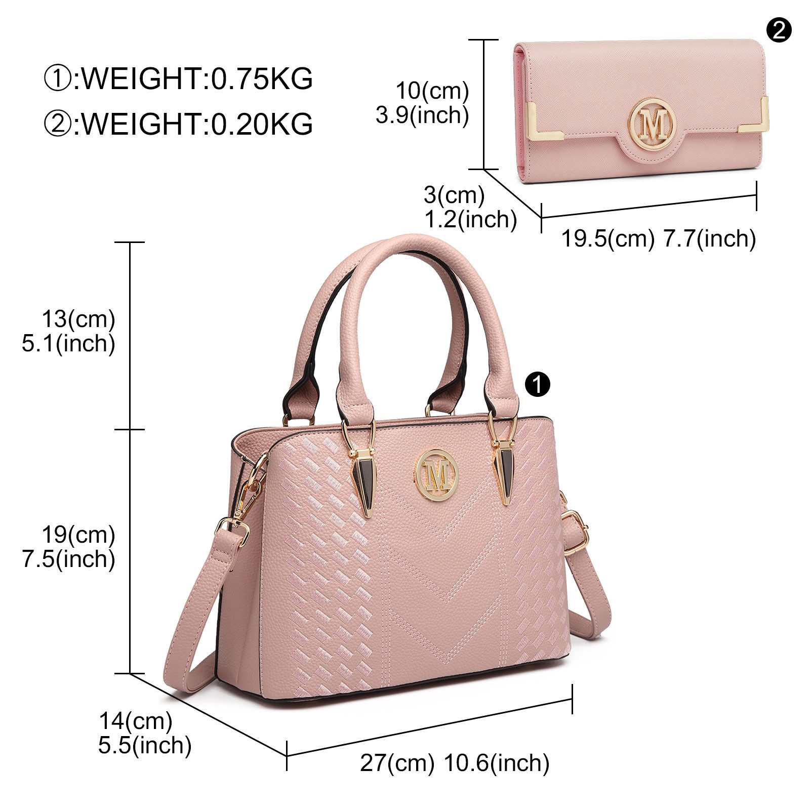 Miss Lulu Handtasche Mittelgroße Damen Henkeltasche, Lychee Muster, Strickprozess, Elegant (2-tlg) – Bild 2 von 5