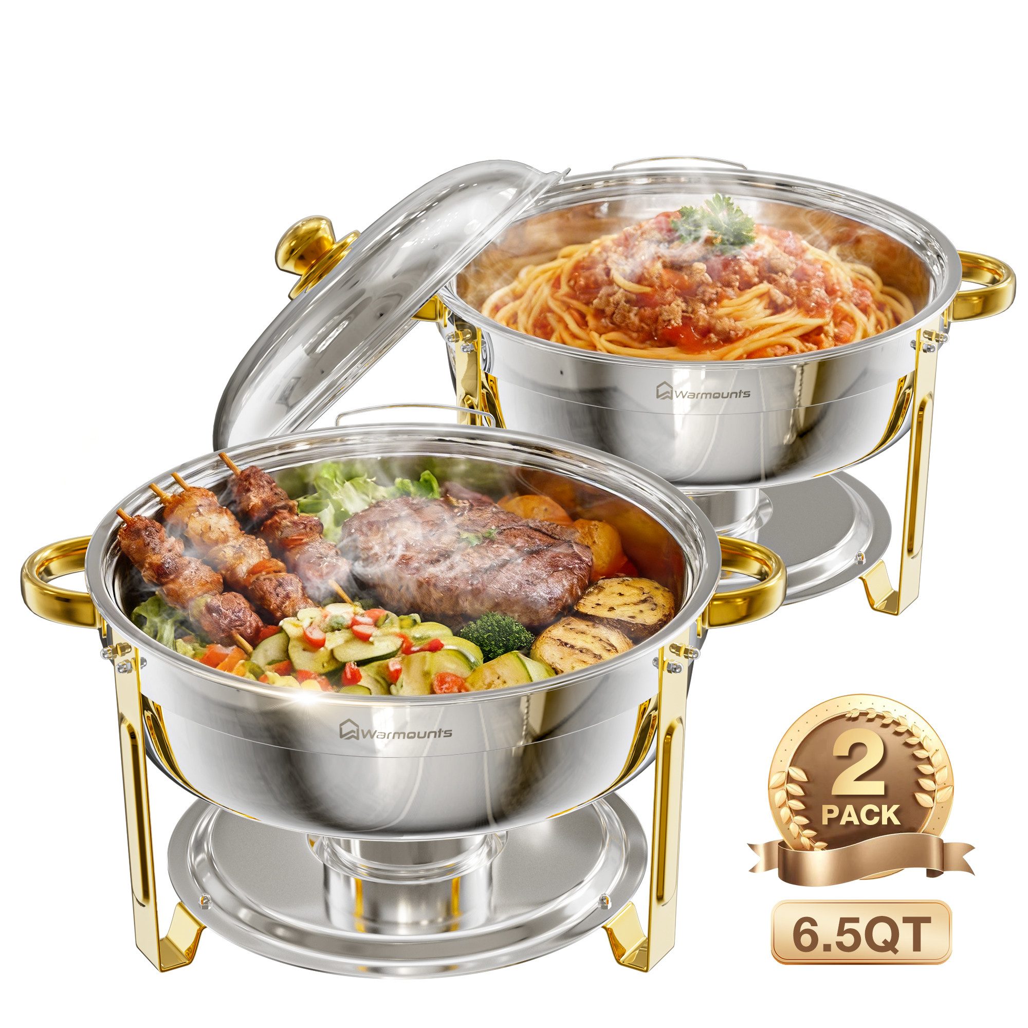 Warmounts Speisenwärmer 6,2L Buffetwärmer Edelstahl Rund, (2-tlg., 6,5QT Buffet Warmhalter Set), mit Deckelhalter für Catering, Hochzeit, Party
