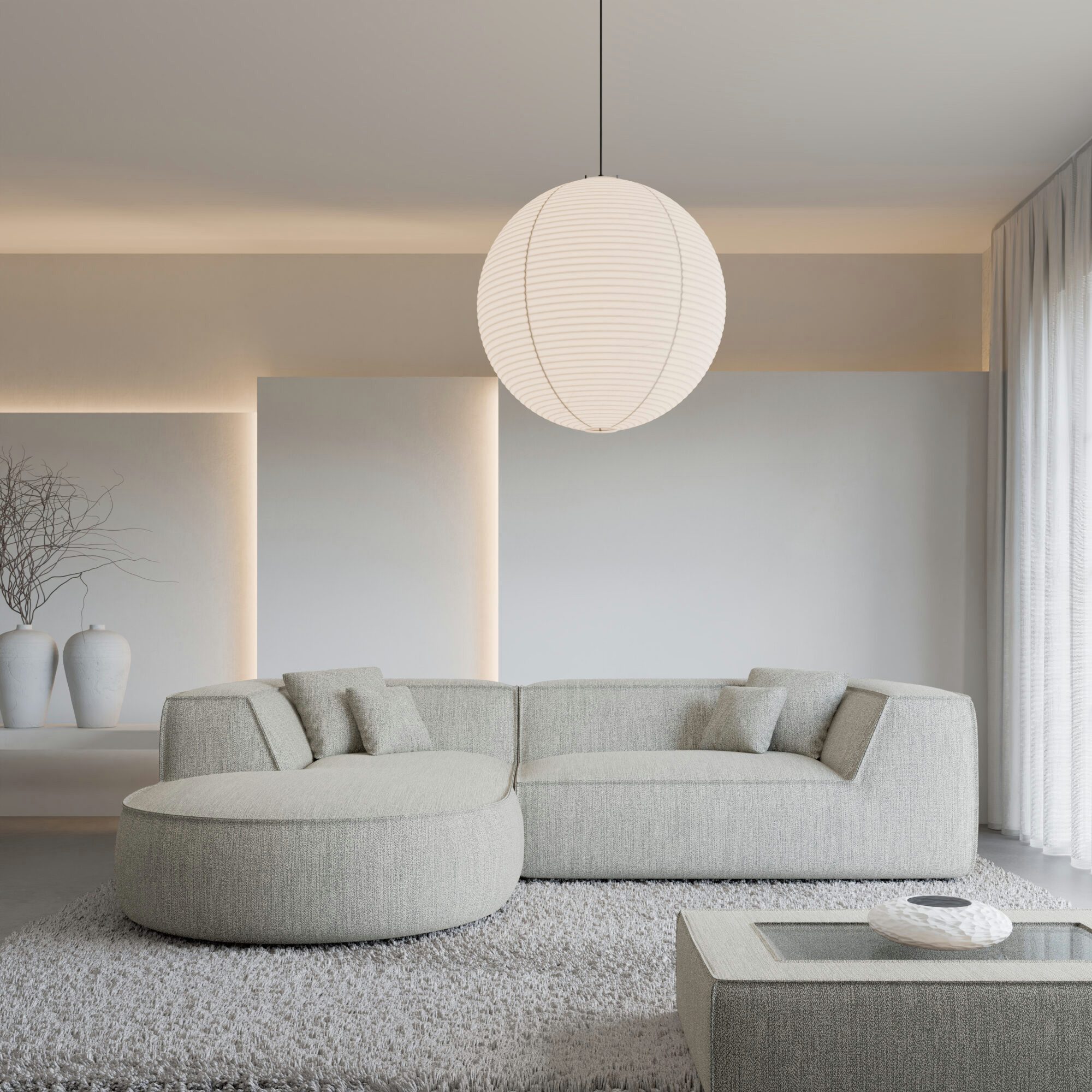 Sofa Dreams Ecksofa Monterola L Form kurz Ecksofa, Ottomane, 4-Sitzer, Design, Eckcouch, Strukturstoff Bezug in Hellgrau