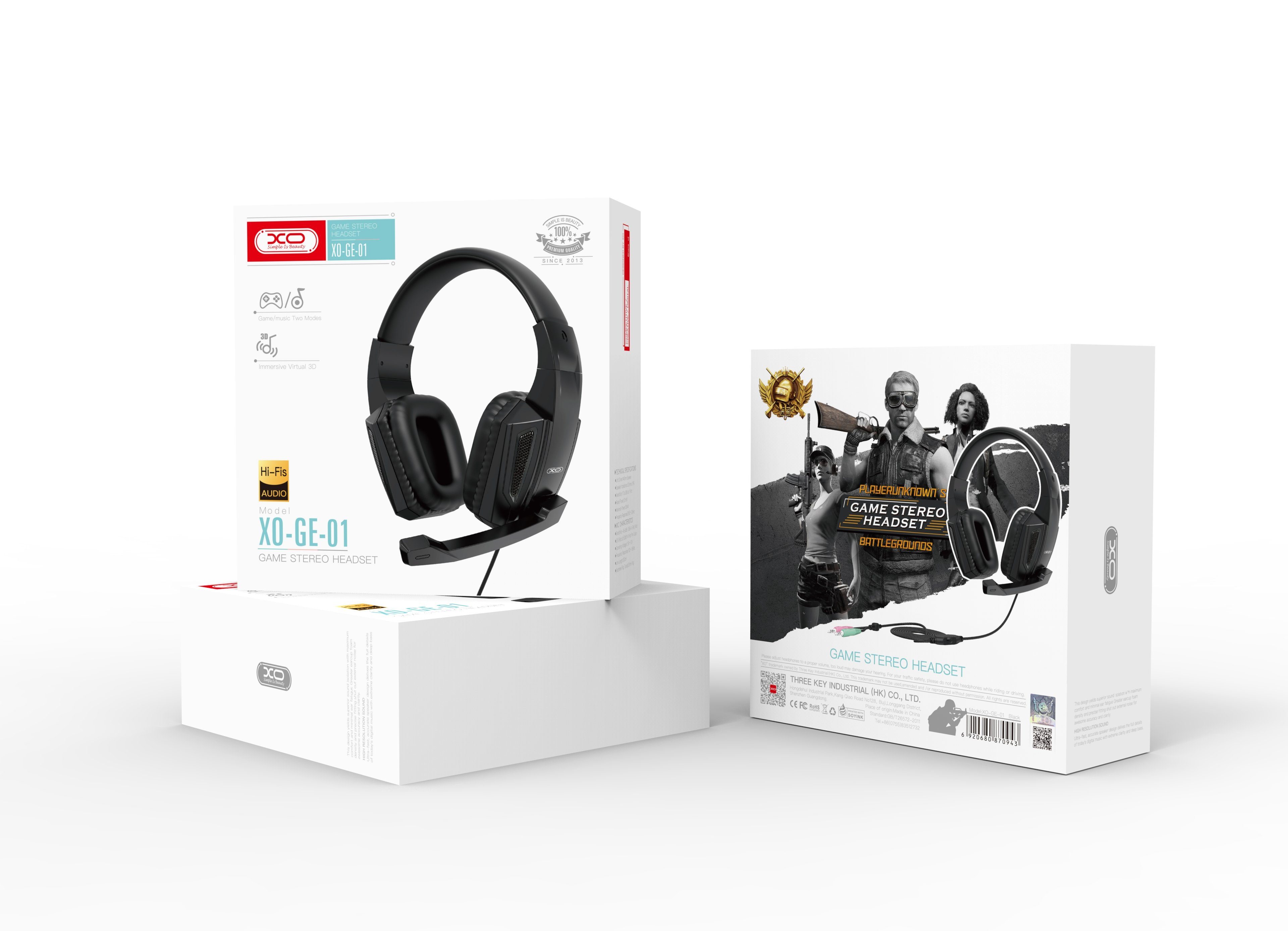 XO Virtual 3D Ohrhörer Musik Stereo mit Mikrofon Surround Sound schwarz Gaming-Headset