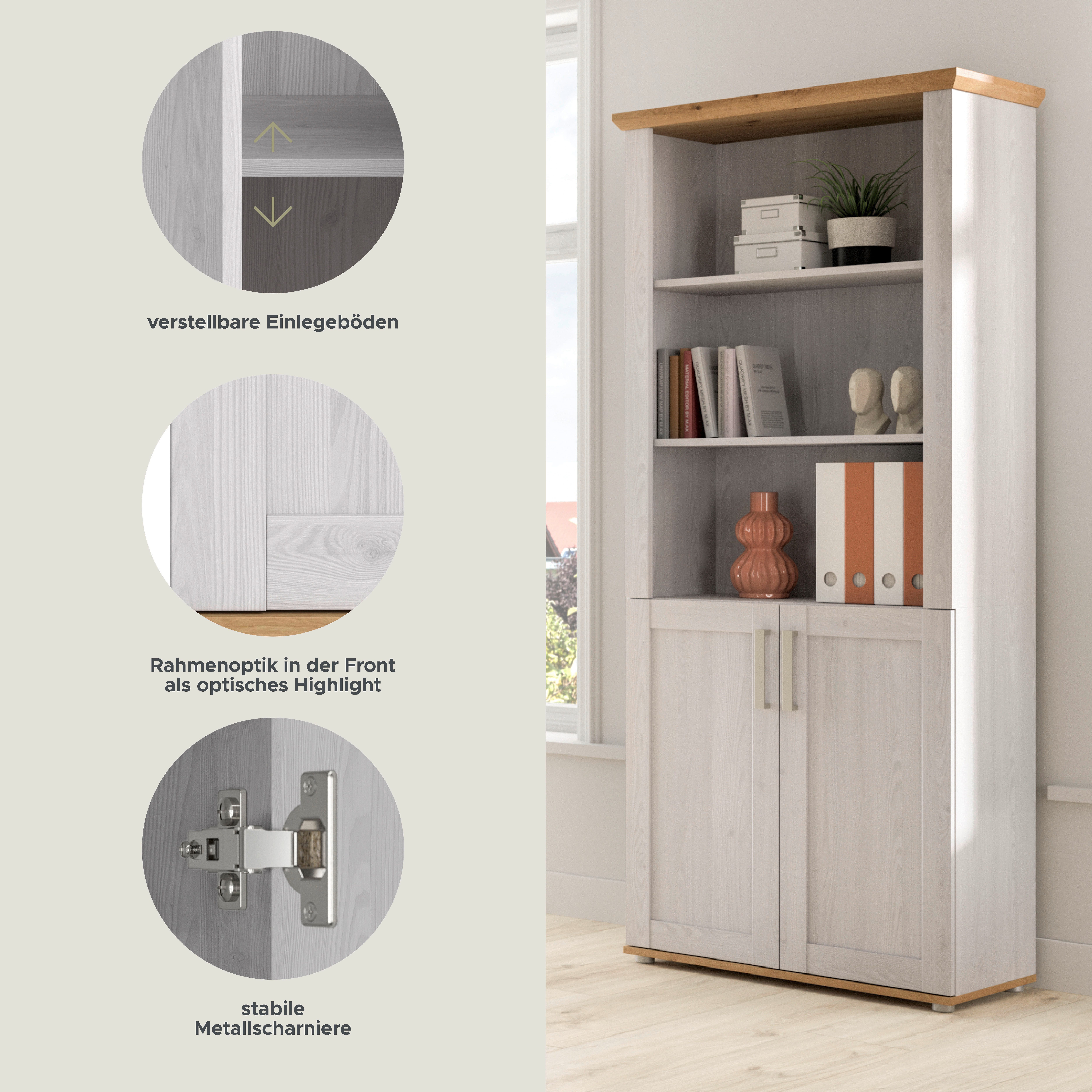 Home affaire Aktenschrank COSENZA, Höhe, 193 cm, 2 Türen, 5 Fächer, 4 Fachböden (in Landhausoptik, mit weiteren Artikel der Serie kombinierbar) Büroschrank, Regal, Mehrzweckschrank, Universalschrank, Regal