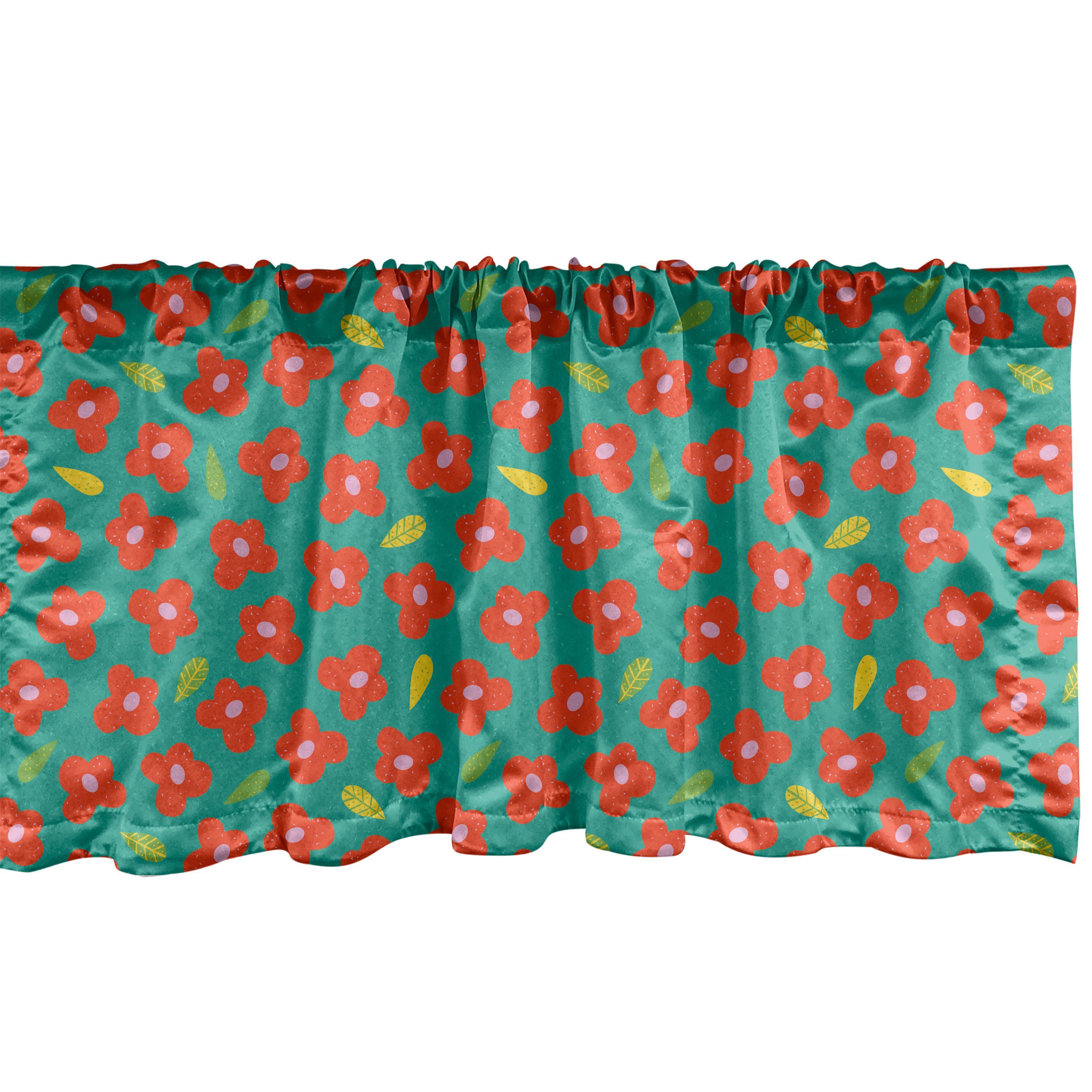 Scheibengardine Vorhang Volant für Küche Schlafzimmer Dekor mit Stangentasche, Abakuhaus, Microfaser, Blumen Kleine Blumen-Druck Blooming