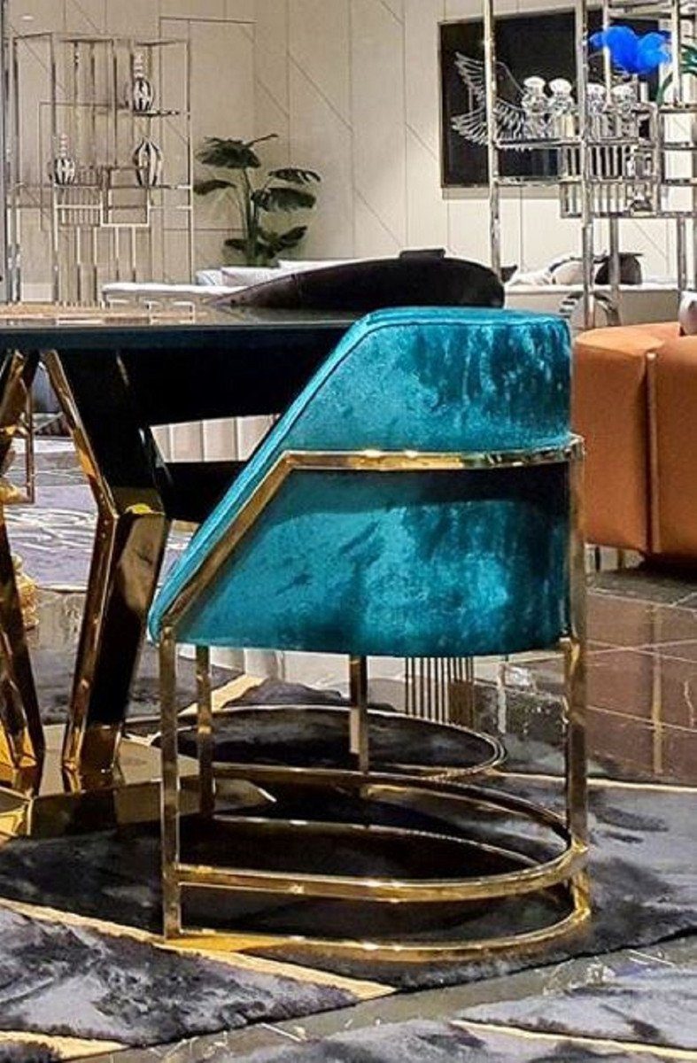 Esszimmerstuhl Luxus Esszimmerstuhl Türkis / Gold 60 x 56 x H. 80 cm - Luxus Esszimmer Möbel - Luxus Qualität