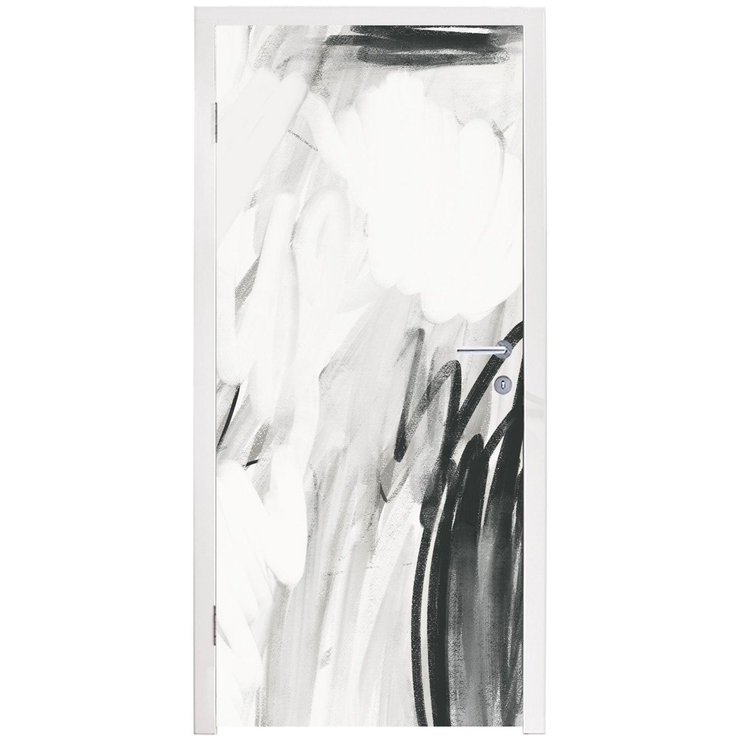 Weiß Matt, - Kunst Türtapete Tür, cm Abstrakt, - (1 MuchoWow bedruckt, 75x205 - für St), Türaufkleber, Fototapete Schwarz