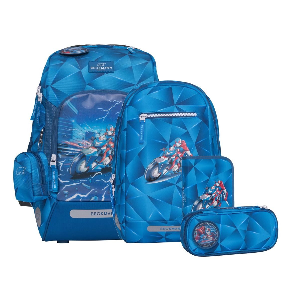 Beckmann Schulrucksack Active Air (6tlg., inkl. Sportrucksack, Federmappe, Schlamperetui, Regenhülle, Buttons)