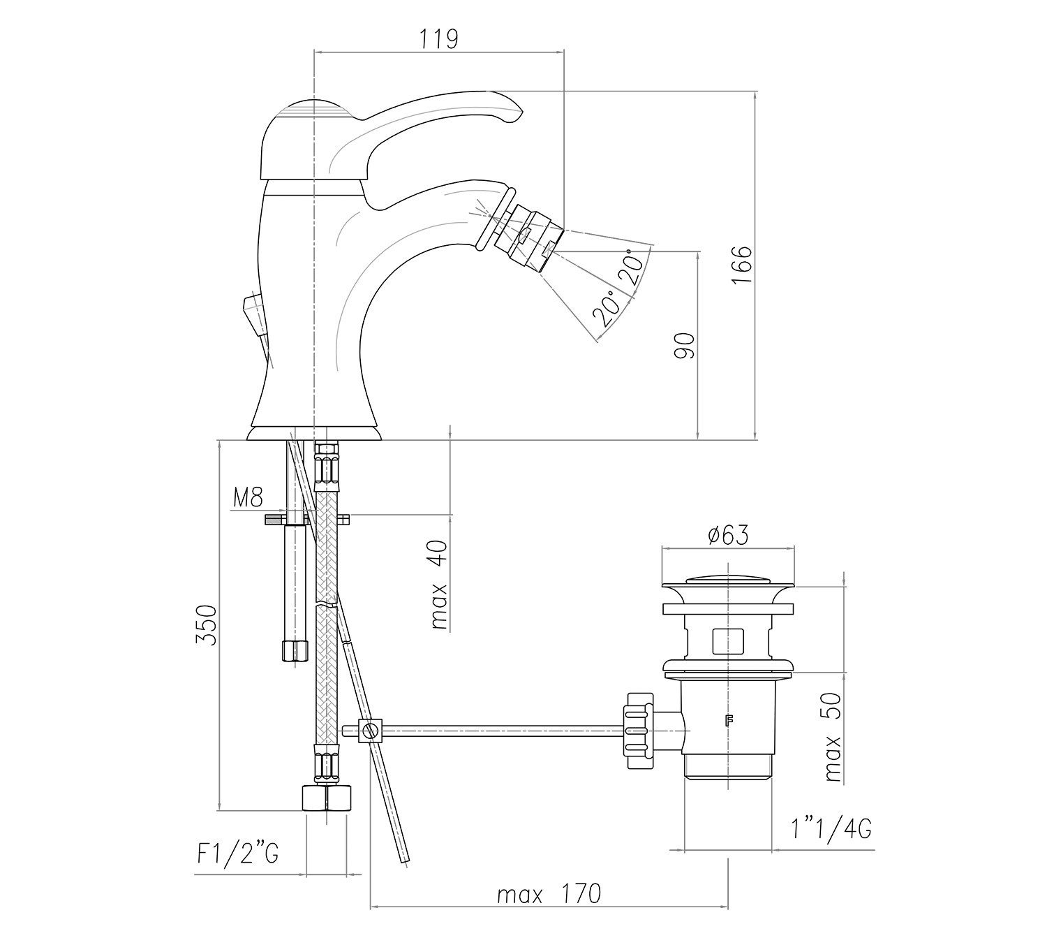Sapho Bidetarmatur KIRKÉ Bidetarmatur mit Ablauf, Bronze Sapho-KI03B