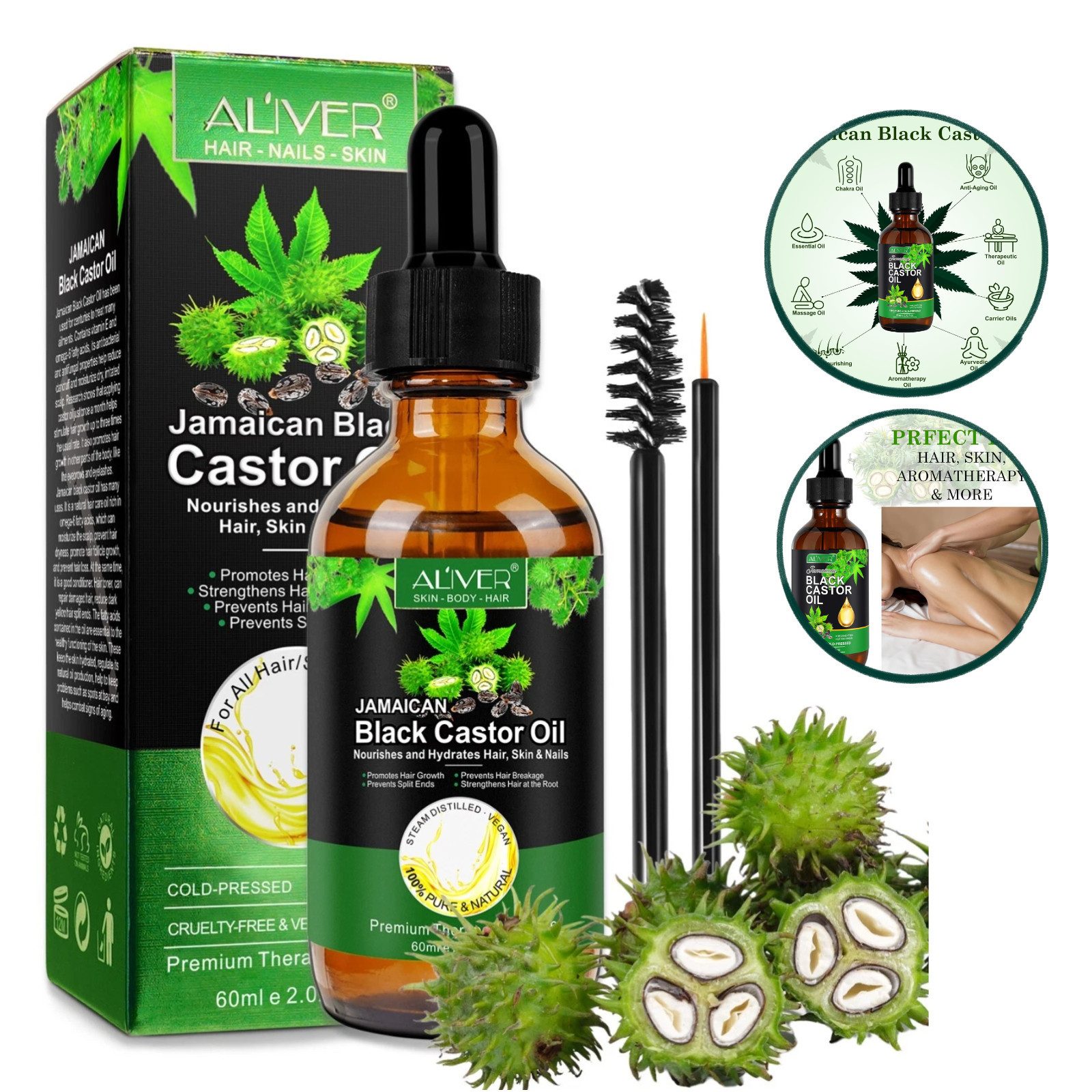 NEXGEN LUXUS SCHÖNHEIT & HAUTPFLEGE Stimulationsöl Rizinusöl Castor Öl Haut Haar Bart Wimpern Nägel Vegan Pflege 60 ml, 1-tlg., Für Geschmeidiges Haar, Weiche Haut & Gepflegte Wimpern