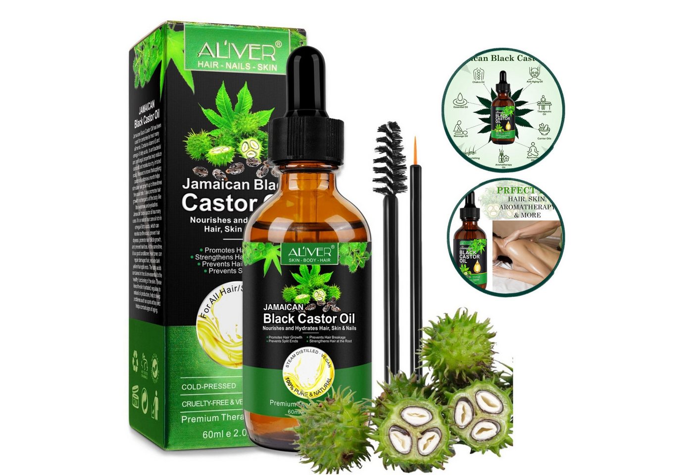 NEXGEN LUXUS SCHÖNHEIT & HAUTPFLEGE Stimulationsöl Rizinusöl Castor Öl Haut Haar Bart Wimpern Nägel Vegan Pflege 60 ml, 1-tlg., Für Geschmeidiges Haar, Weiche Haut & Gepflegte Wimpern
