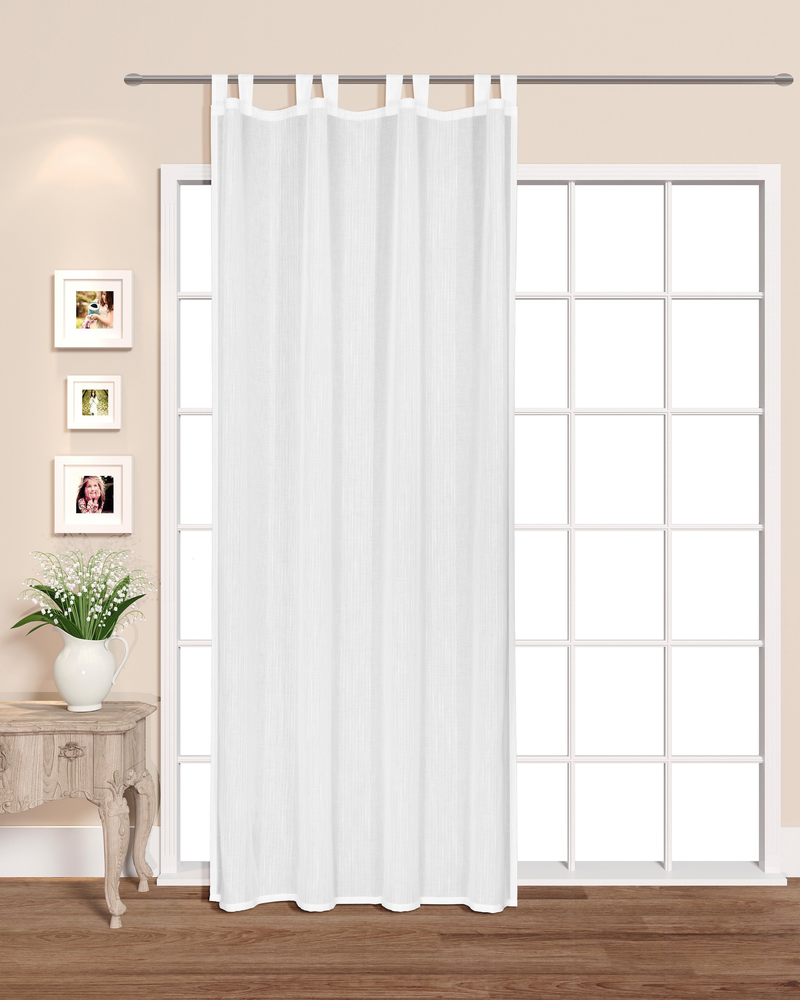Vorhang Nachhaltiger Schlaufenschal mit 8 Schlaufen Öko Gardine Bio Uni Weiß 150x245cm halbtransparent Batist Softtouch Seitenschal