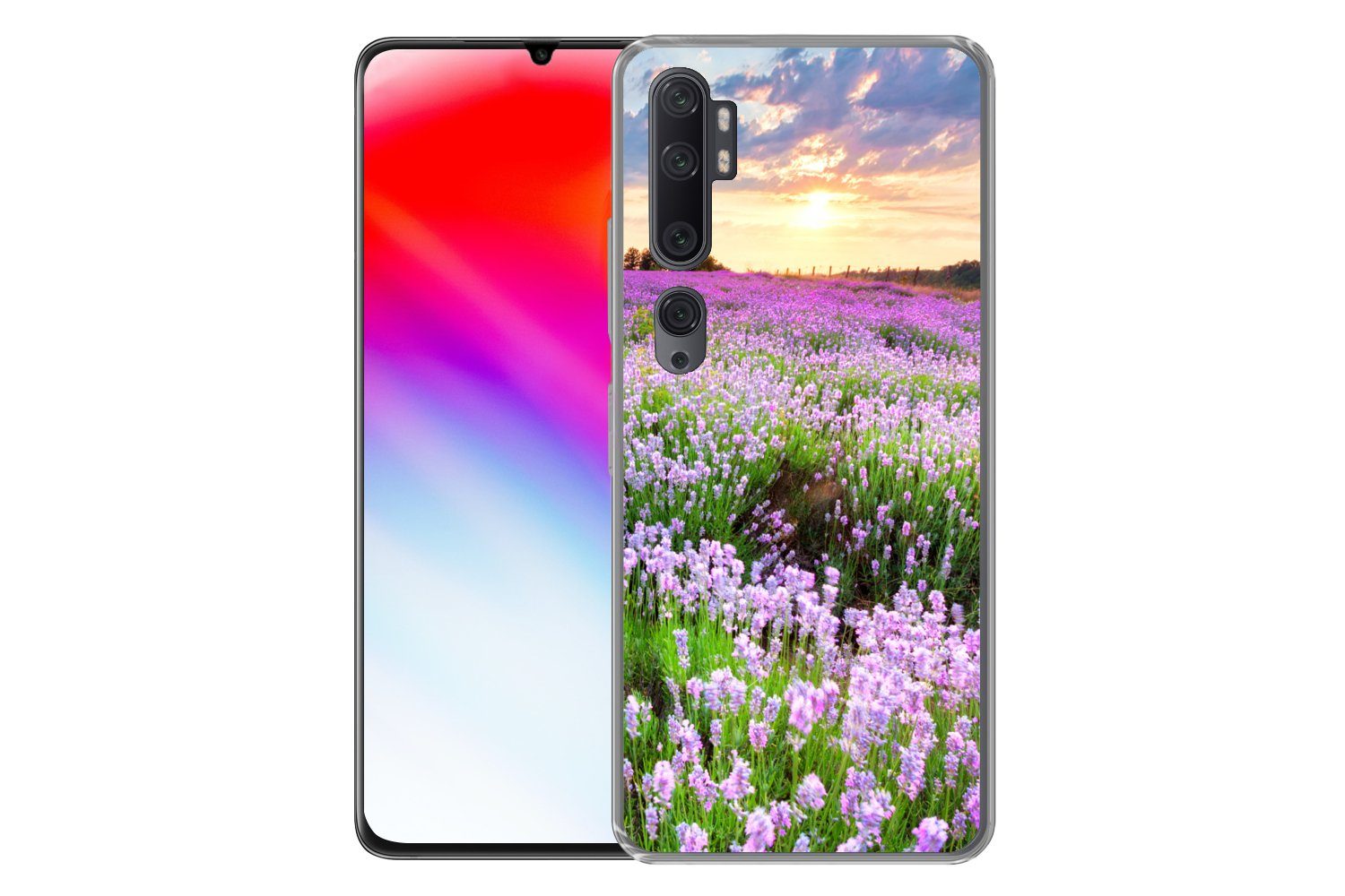 MuchoWow Handyhülle für Xiaomi Mi Note 10 Blumen - Lavendel - Lila - Himmel - Sonnenunterg
