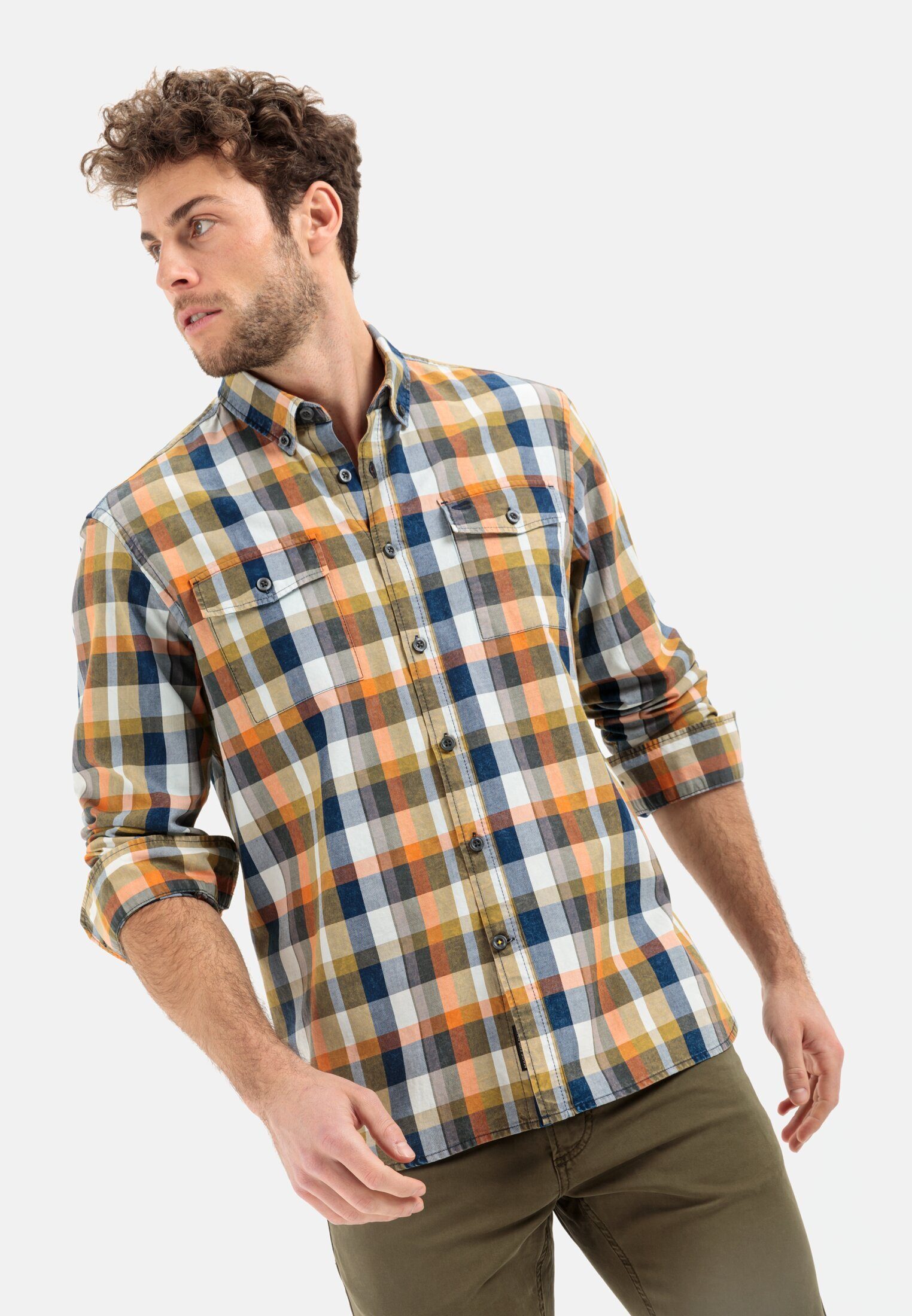 camel active Karohemd aus reiner Baumwolle Langarm Button-Down Button-Down
