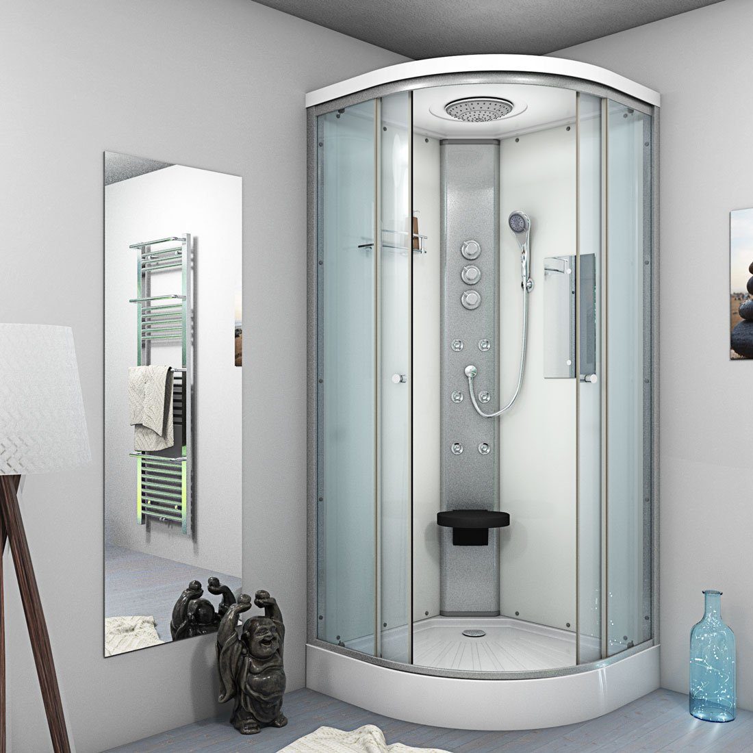 Thumbnail - AcquaVapore Komplettdusche Dusche Fertigdusche D10-20T1 Weiß 100x100, Sicherheitsglas ESG, inklusive Duschwanne, Höhenve...