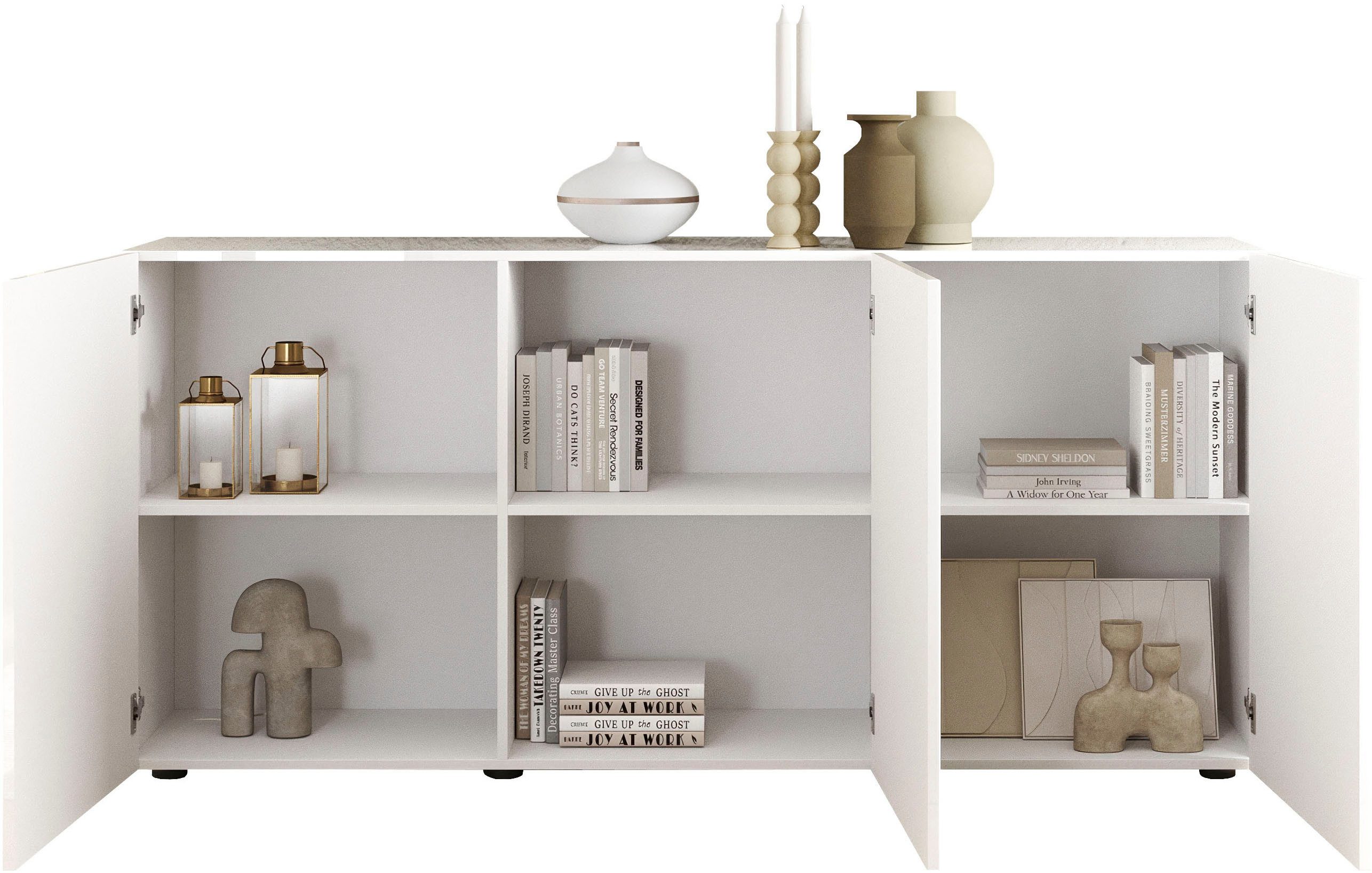 Home affaire Sideboard Rio Breite 181 cm, Kommode mit 3 Türen, Anrichte, geriffelte MDF-Fronten, modern u. elegant, viel Stauraum