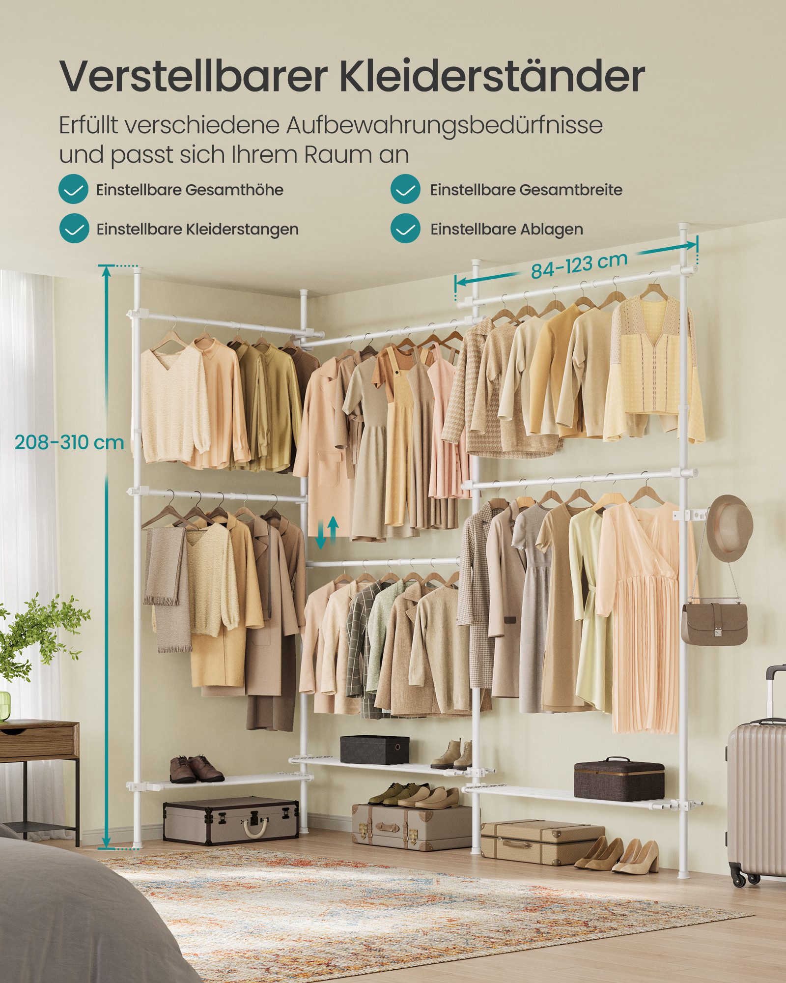SONGMICS Kleiderständer Garderobenständer Kleiderschrank, deckenhoch, höhen günstig online kaufen