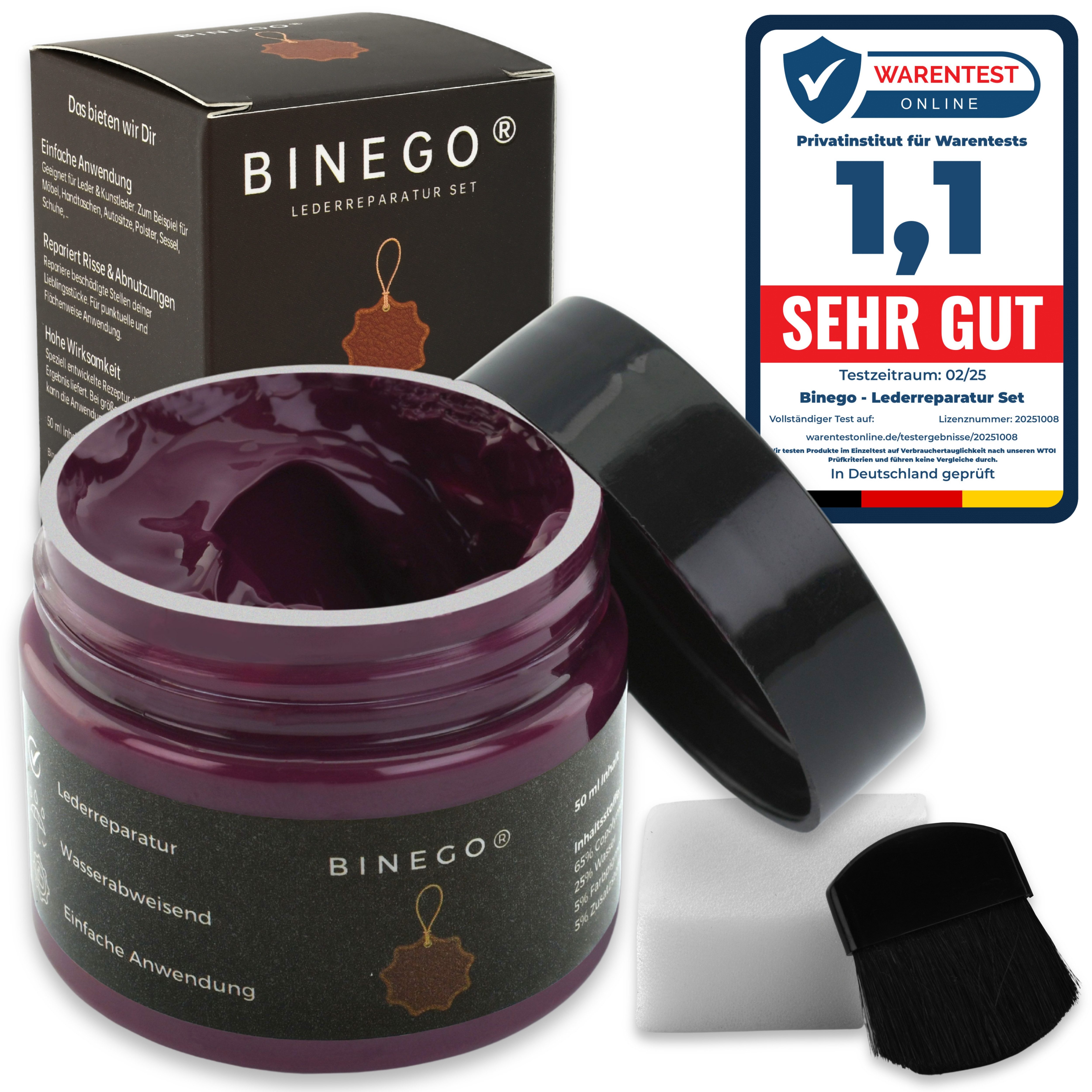 Binego Lederreparaturset Leder Kunstleder Lederreparatur Flüssigleder Lederpflegeset (Reparatur Set, 4 St., Lederfarbe), schnell trocknend