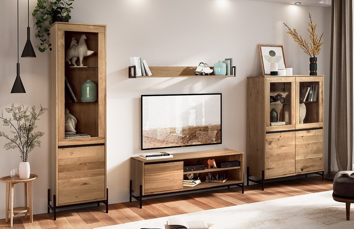 Main Möbel TV-Board TV Element 140x51cm 'Veneza' Eiche & Metall schwarz