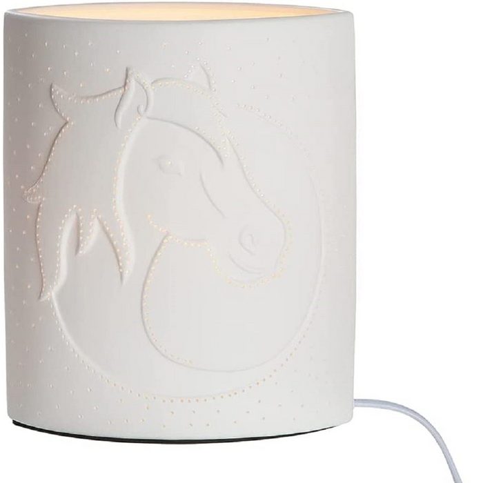 GILDE Tisch-Tageslichtlampe Porzellan Lampe Ellipse Pferdekopf (BxHxL) 17 cm x 20 cm x 10 cm
