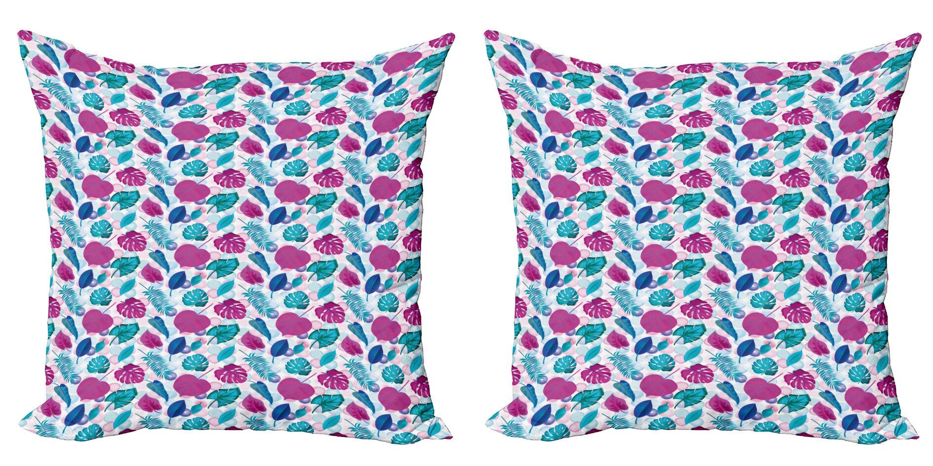 Blau Doppelseitiger Modern Abakuhaus Kissenbezüge (2 Tropic Und Stück), Blätter Pink Accent Runden Digitaldruck,