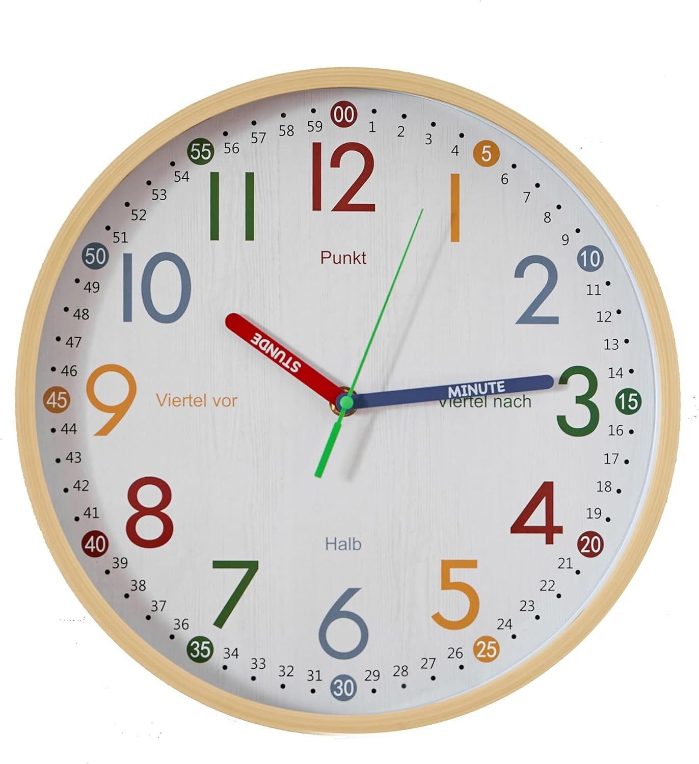 K&L Wall Art Wanduhr Holzoptik lautlose Kinder Wanduhr ohne tickgeräusche (Kinderlernuhr ohne Tickgeräusche)