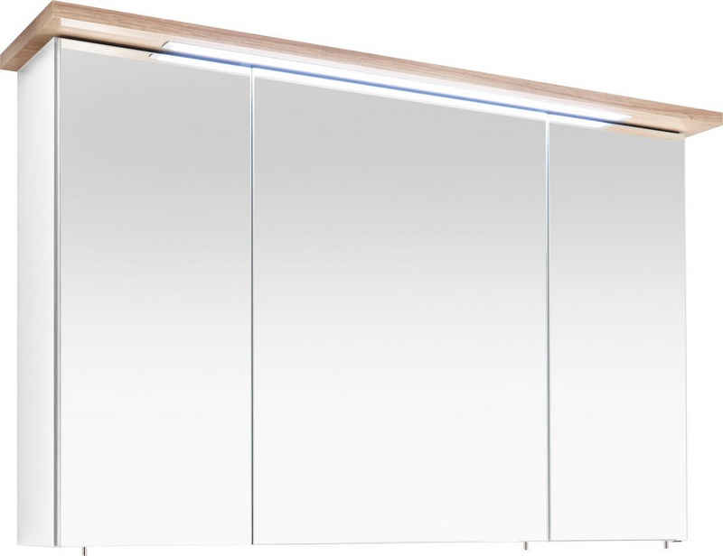 Saphir Spiegelschrank Quickset 923 Badschrank, 3 Spiegeltüren, 6 Einlegeböden, 115 cm breit inkl. LED-Beleuchtung, Türdämpfer, Schalter-/Steckdosenkombination