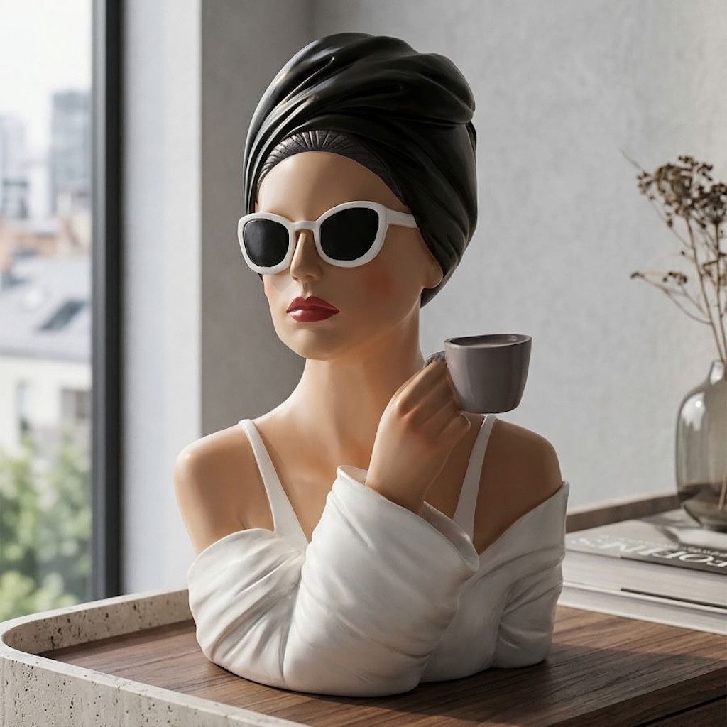 MF Skulptur Dekofigur Lady Paris Elegante Frauenfigur mit Tasse in Schwarz Weiß (1 St)