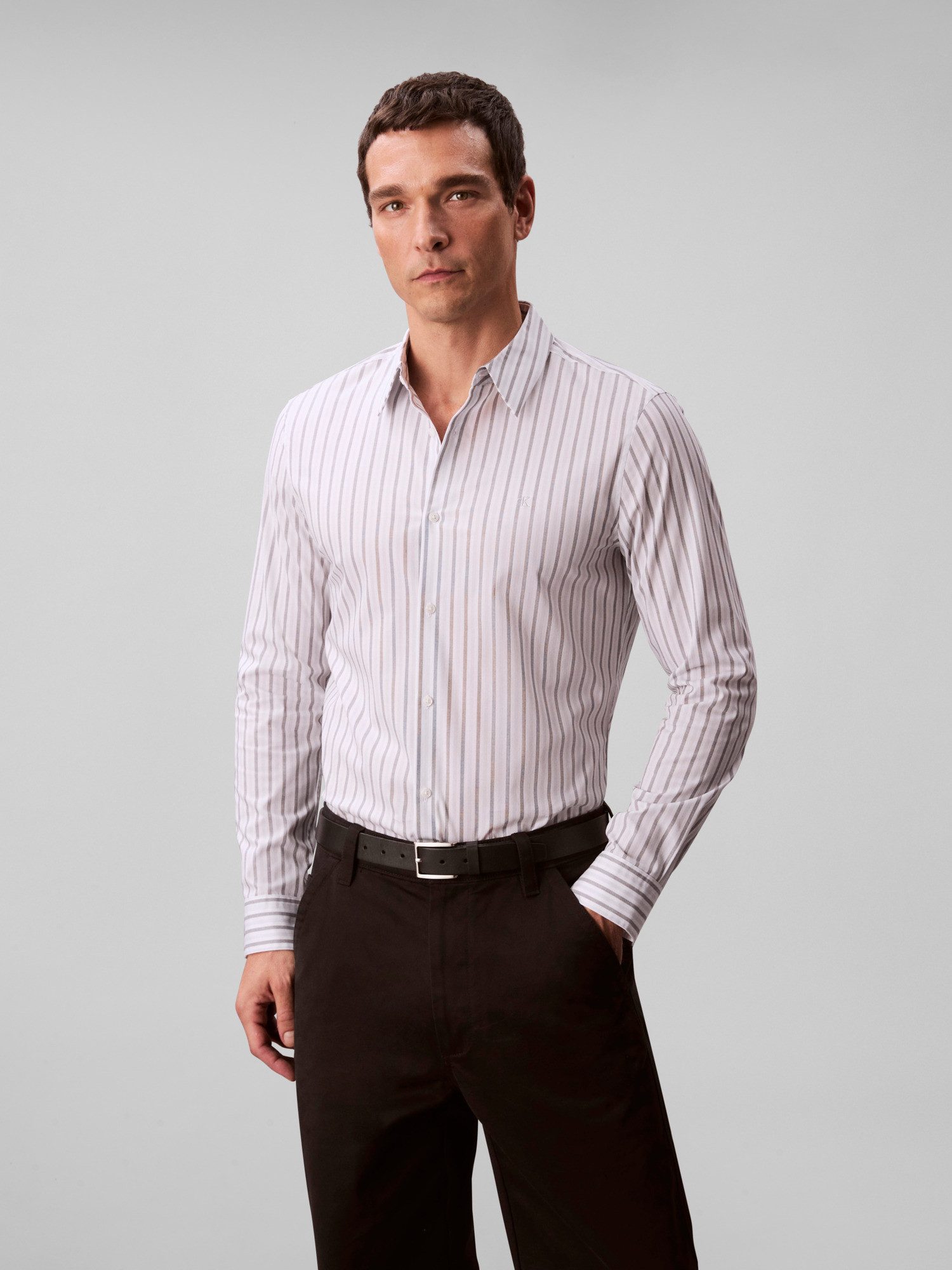 Calvin Klein Businesshemd LS MULTI STRIPE STRETCH SLIM SHI Mit Rundhalsausschnitt, slim fit