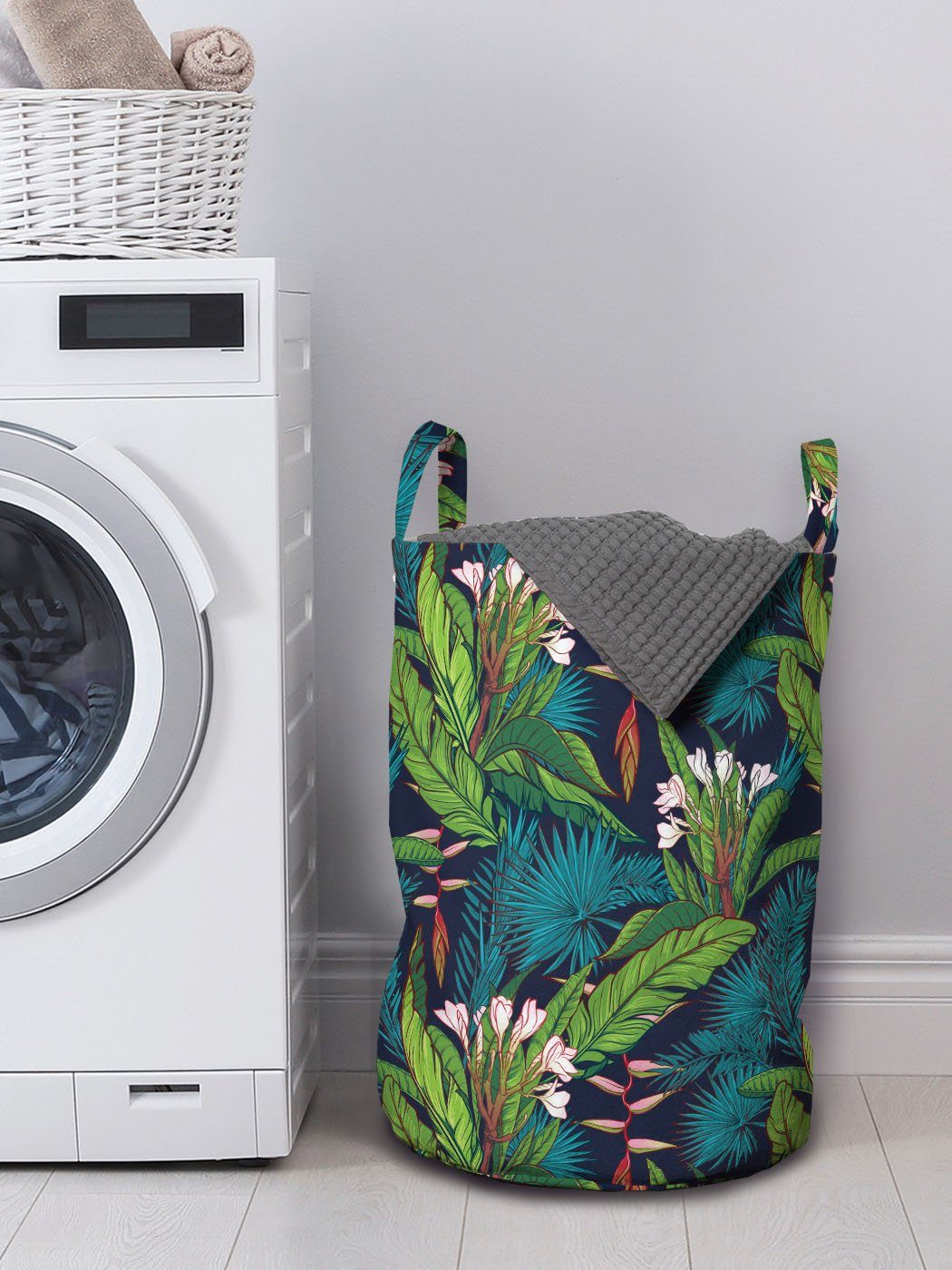 Wäschesäckchen Waschsalons, Tropische Griffen für Abakuhaus Kordelzugverschluss Wäschekorb mit Blatt Dschungel-Muster