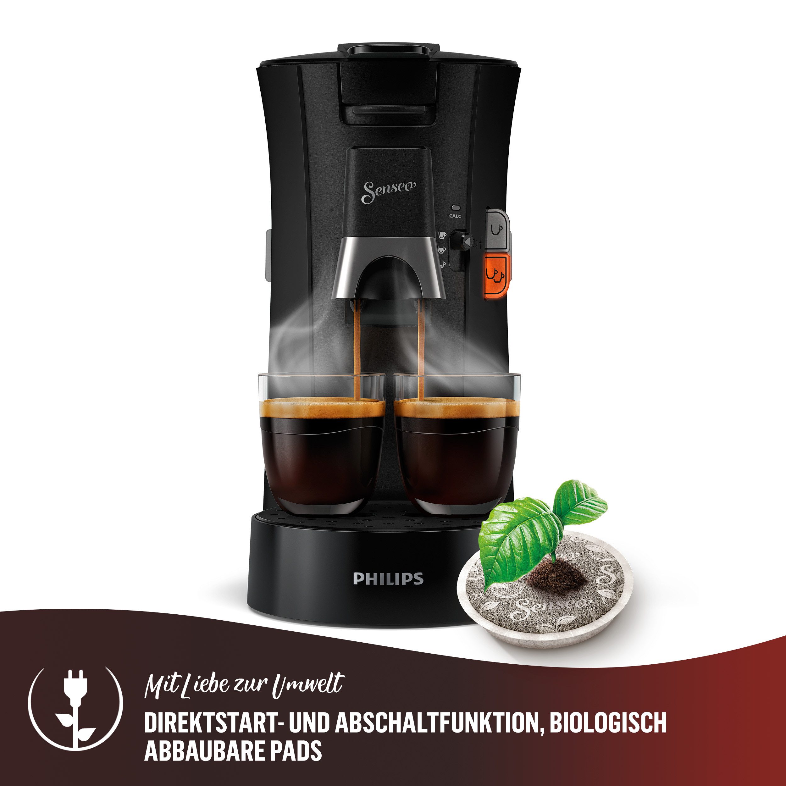 Philips Senseo Kaffeepadmaschine Select CSA230/69, mit drei Kaffee-Einstellungen, aus 21% rec. Plastik