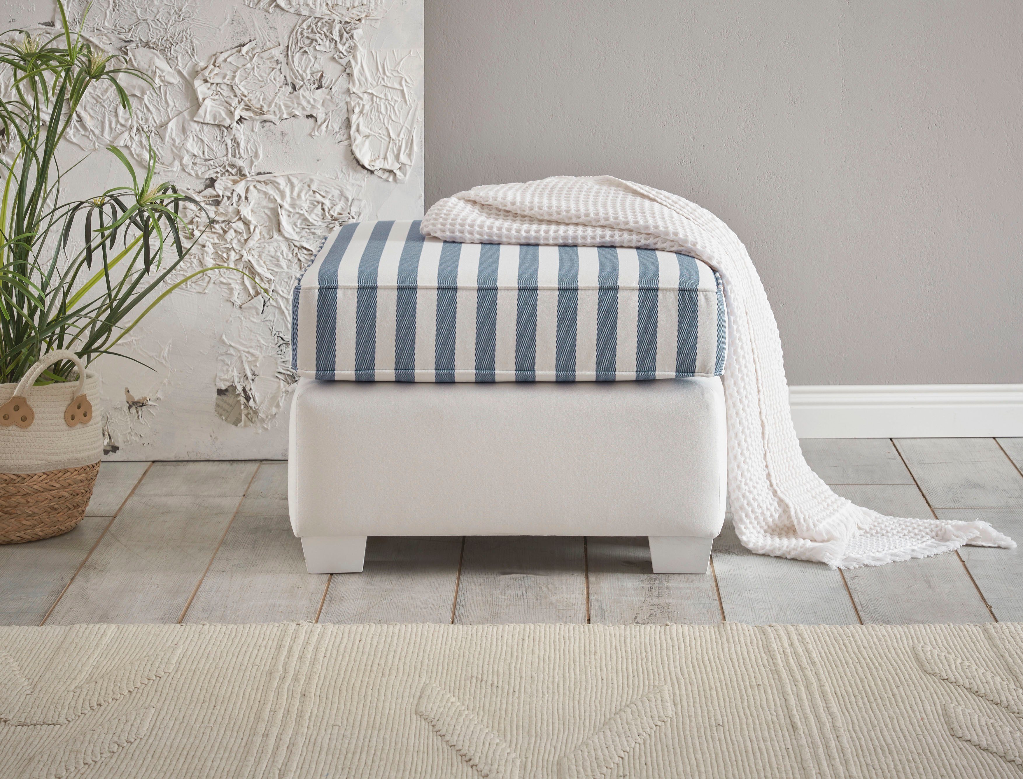 Home affaire Hocker CALIFORNIA, maritimer Landhausstil, Hocker in 2 Größen, Holzfüße Weiß lackiert