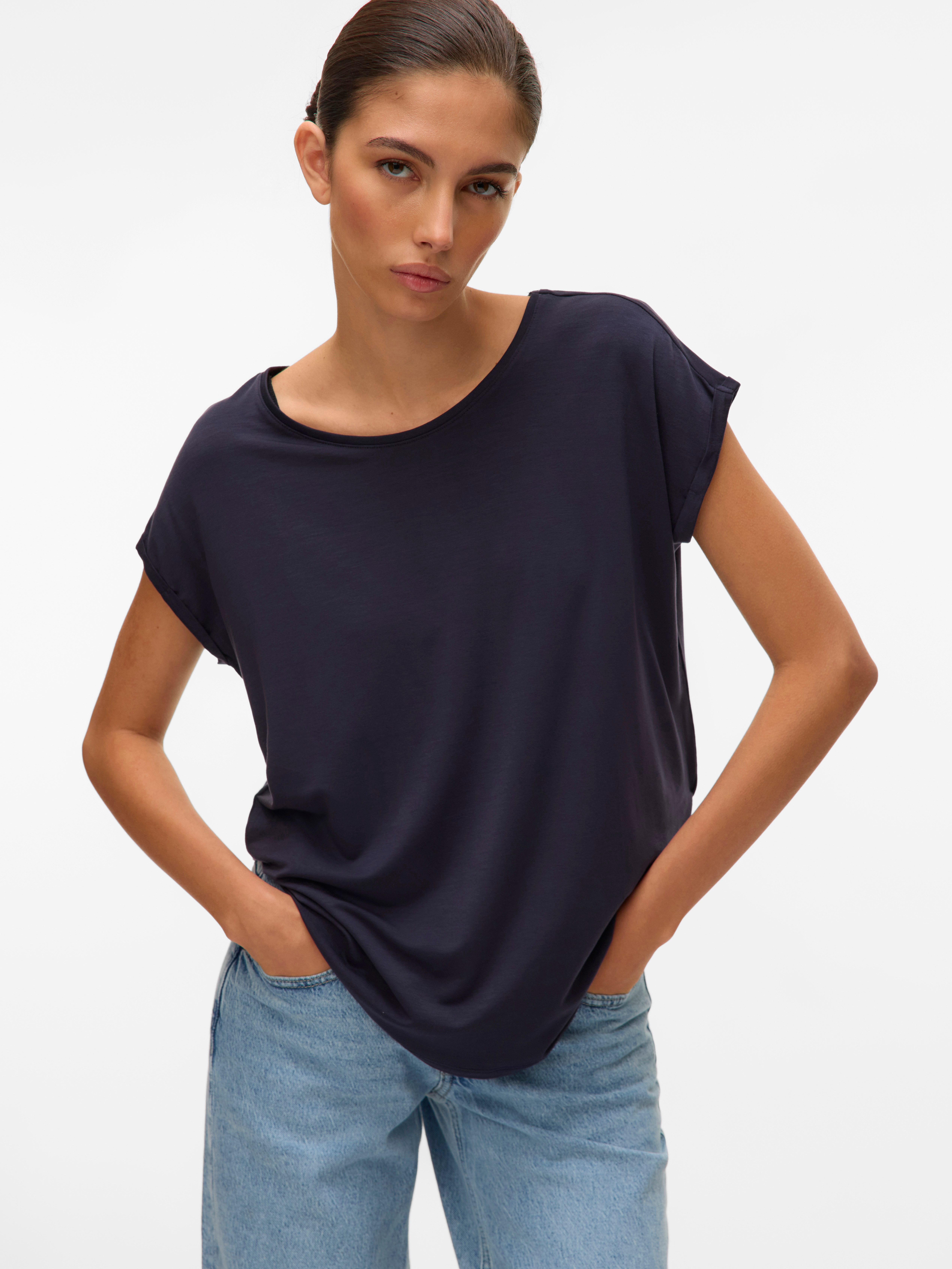 Vero Moda Rundhalsshirt VMAVA PLAIN SS TOP GAJRS NOOS Materialmix, regular fit
