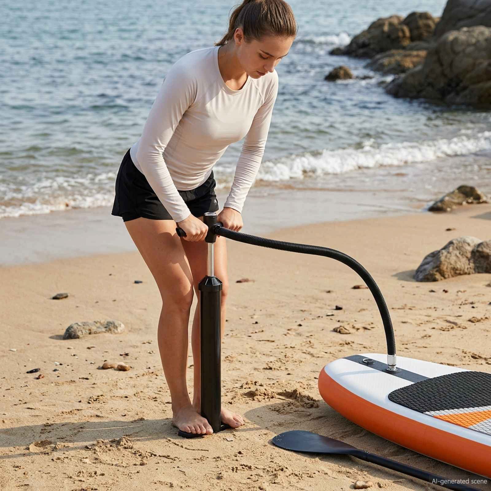 vidaXL Luftpumpe 24 x 7,5 x 58 cm Luftpumpe SUP Handpumpe mit Druckanzeige Schwarz 24x7