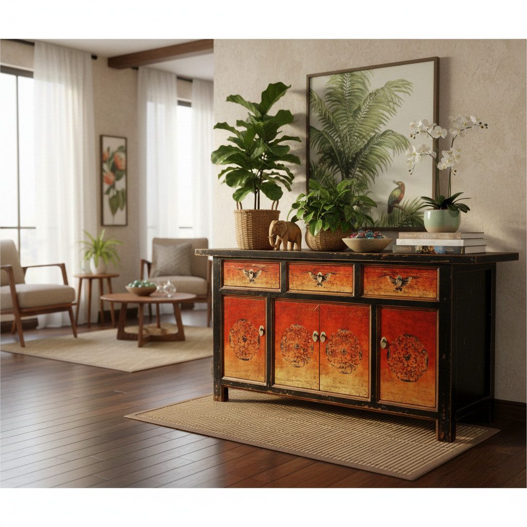 OPIUM OUTLET Sideboard Schrank Kommode Asia Vintage Möbel chinesisch orientalisch asiatisch (authentische Motive, Hochzeitsschrank Anrichte Buffet), B x T x H: 175 cm x 45 cm x 85 cm / komplett montiert