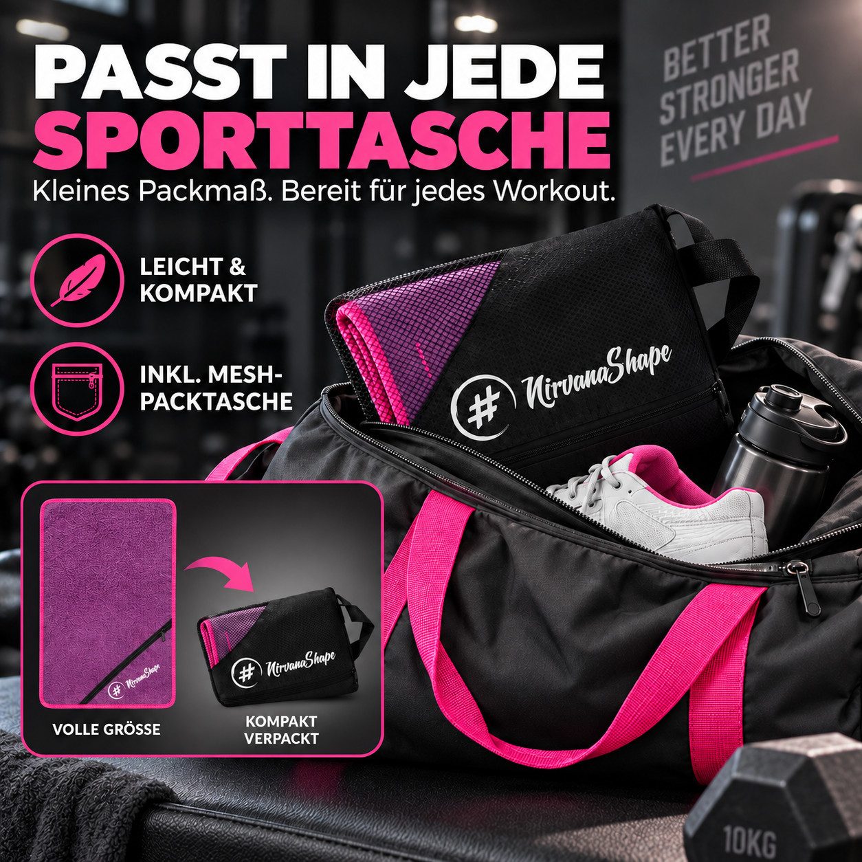 NirvanaShape Sporthandtuch NirvanaShape Mikrofaser Fitnesshandtuch mit Ecktasche und Knöpfen, saugfähig, leicht, schnelltrocknend, für Reisen, Fitness, Yoga, Sa – Bild 5 von 5