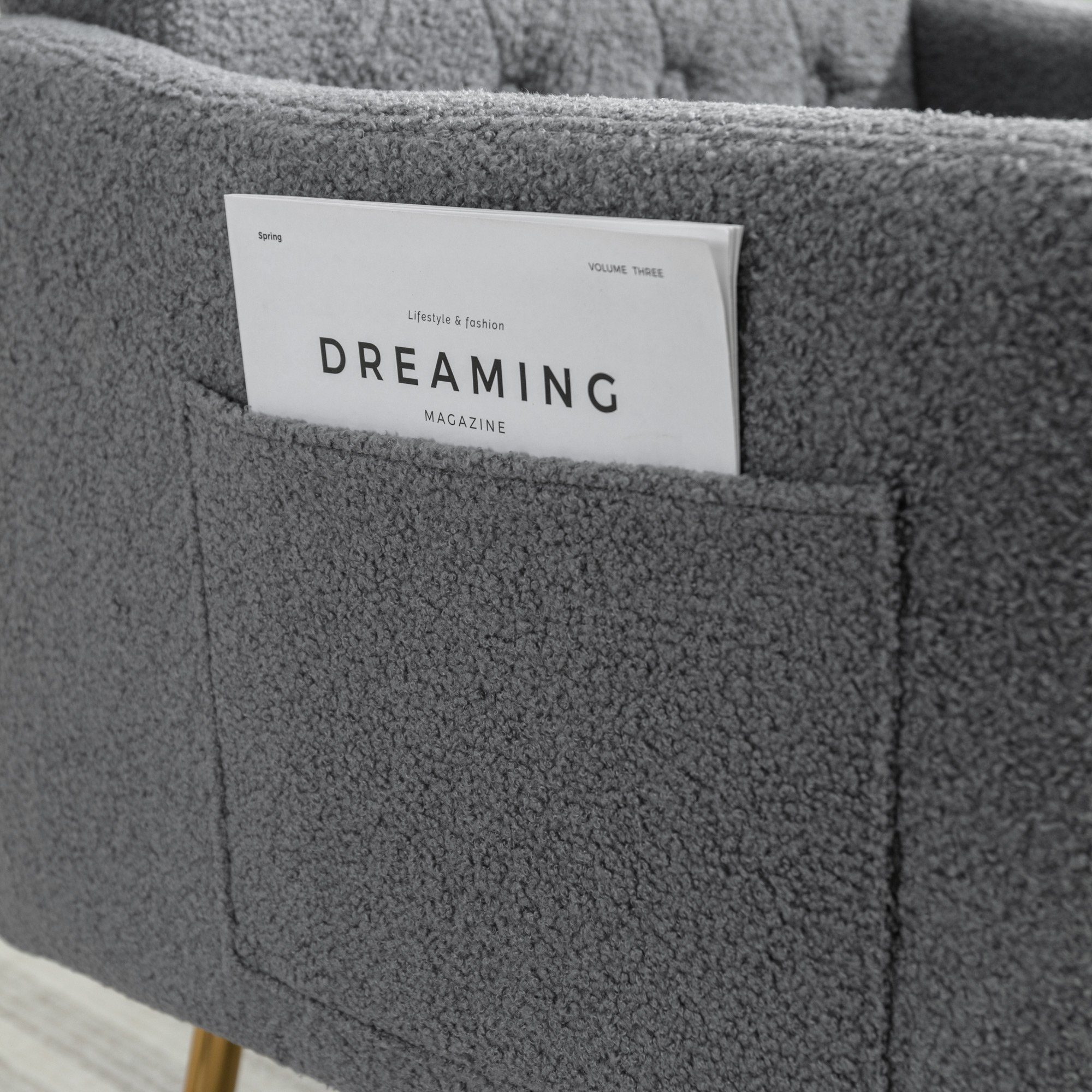 OKWISH Sessel Relaxsessel, Relaxstuhl, goldene Sessel), Metallbeine, oder bequemer grau Lesen geeignet Wohnzimmerstuhl, bequemer Reißverschluss-Design Sessel, (Wohnzimmerstuhl, zum Entspannen, mit Teddy-Samt-Stuhl