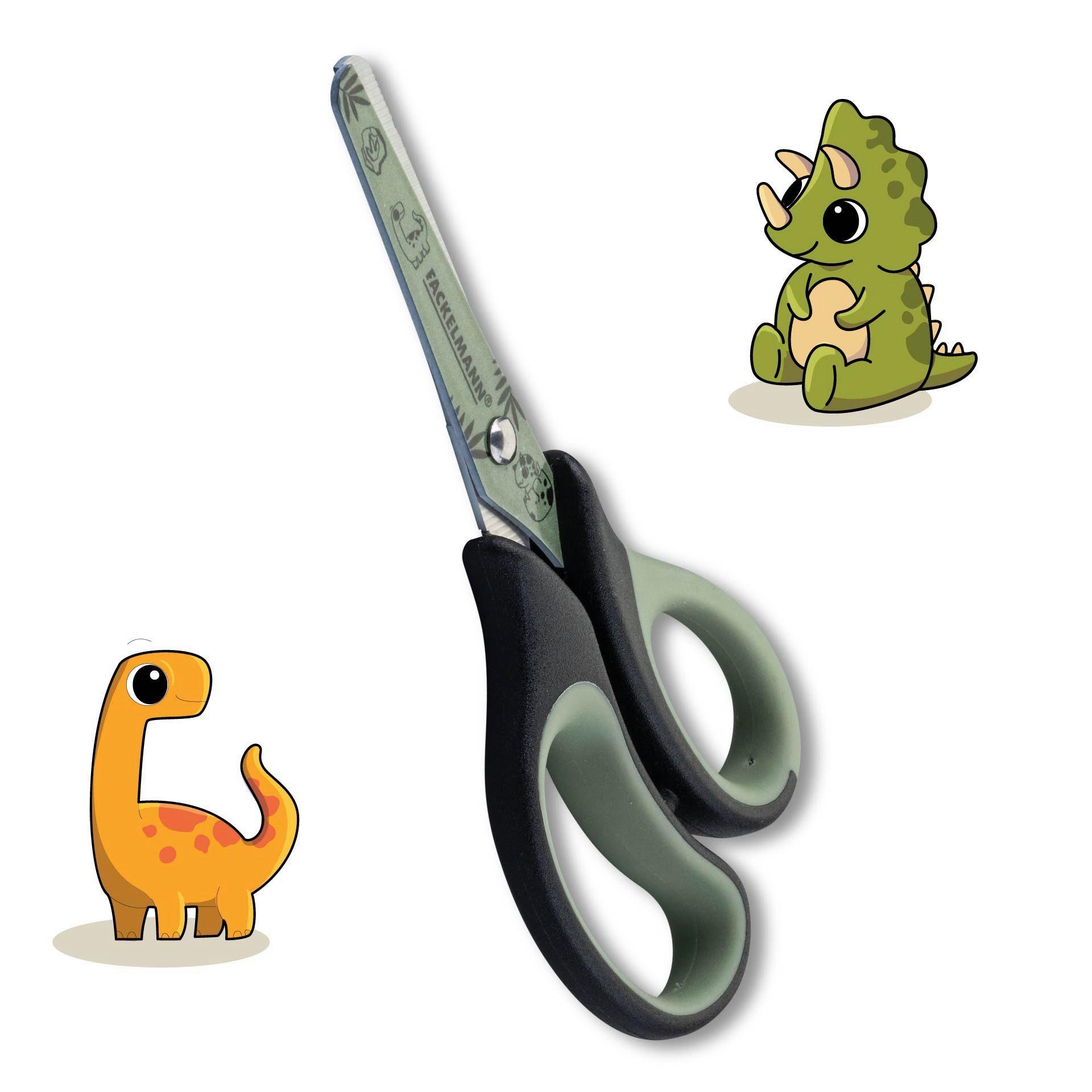 FACKELMANN Kinderbesteck Mini Schere Dino-Motiv, Kinderküchenschere, Sicherheitsschere