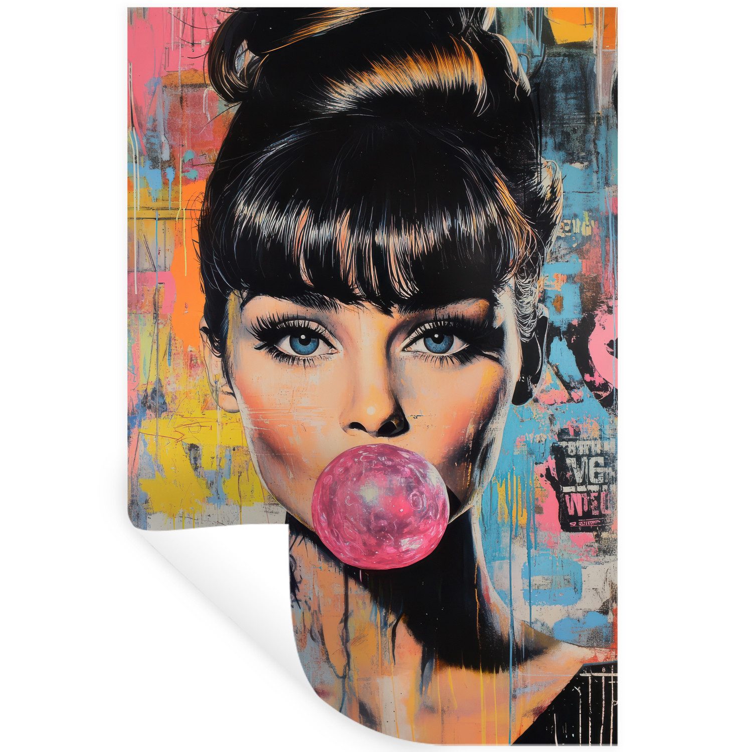 MuchoWow Wandsticker Kaugummi - Frau - Pinselstriche - Modern (1 St), Wanddeko, Aufkleber, Wandtattoo, 80x120 cm