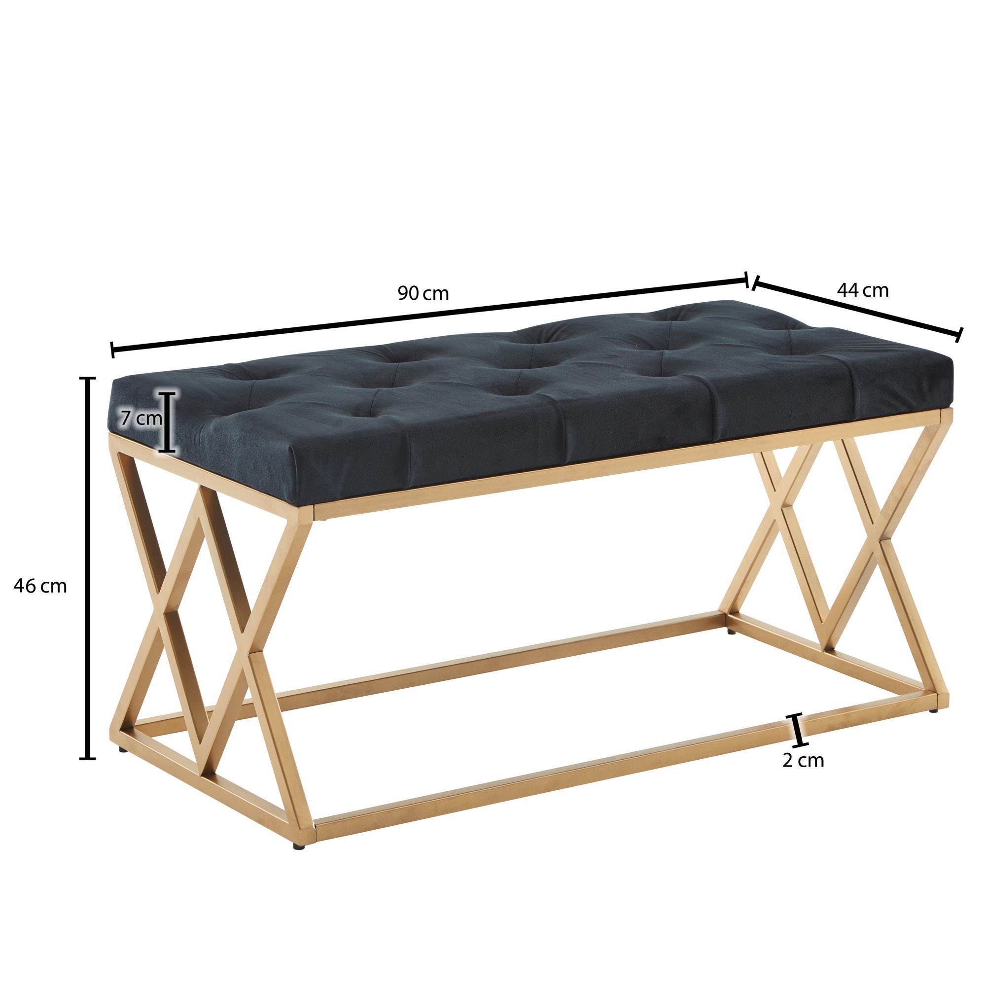 Wohnling Polsterbank WL6.619 Sitzbank Schwarz 90 cm Bettbank Chesterfield Flurbank Samt (Samt Schwarz / Gold 90x46x44 cm, Flur Polsterbank), Bettbank Schlafzimmer, Garderobenbank Chesterfield