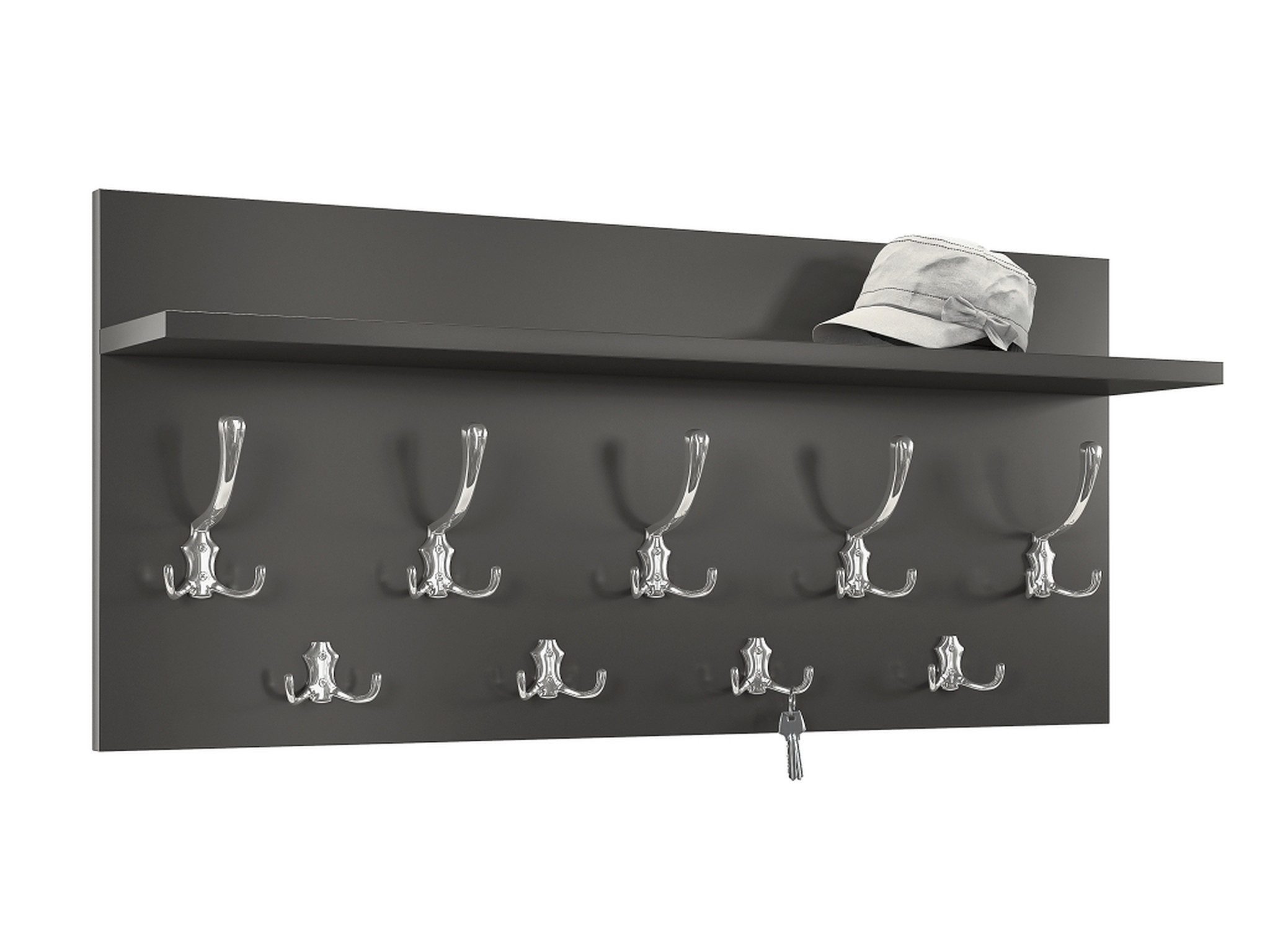 designimpex Garderobenpaneel Garderobe 90 x 40 Anthrazit matt - Edelstahloptik Kleiderhaken Finlo