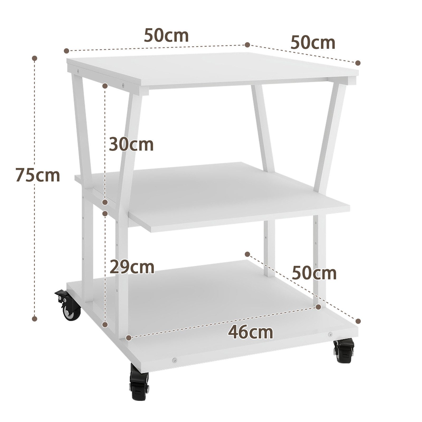 PUNCIA Druckertisch 3 Schichten 50x50cm Heim Büro mit Raddrucker Aufbewahrungshalter Tisch (1-St), 4-stufig höhenverstellbare Mittelebene, 140 kg Tragkraft