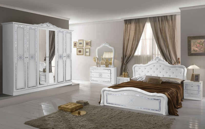 Interdesign24 Schlafzimmer-Set »Livia«, im klassischen Barock Stil Weiss/Silber Hochglanz 6-Teilig
